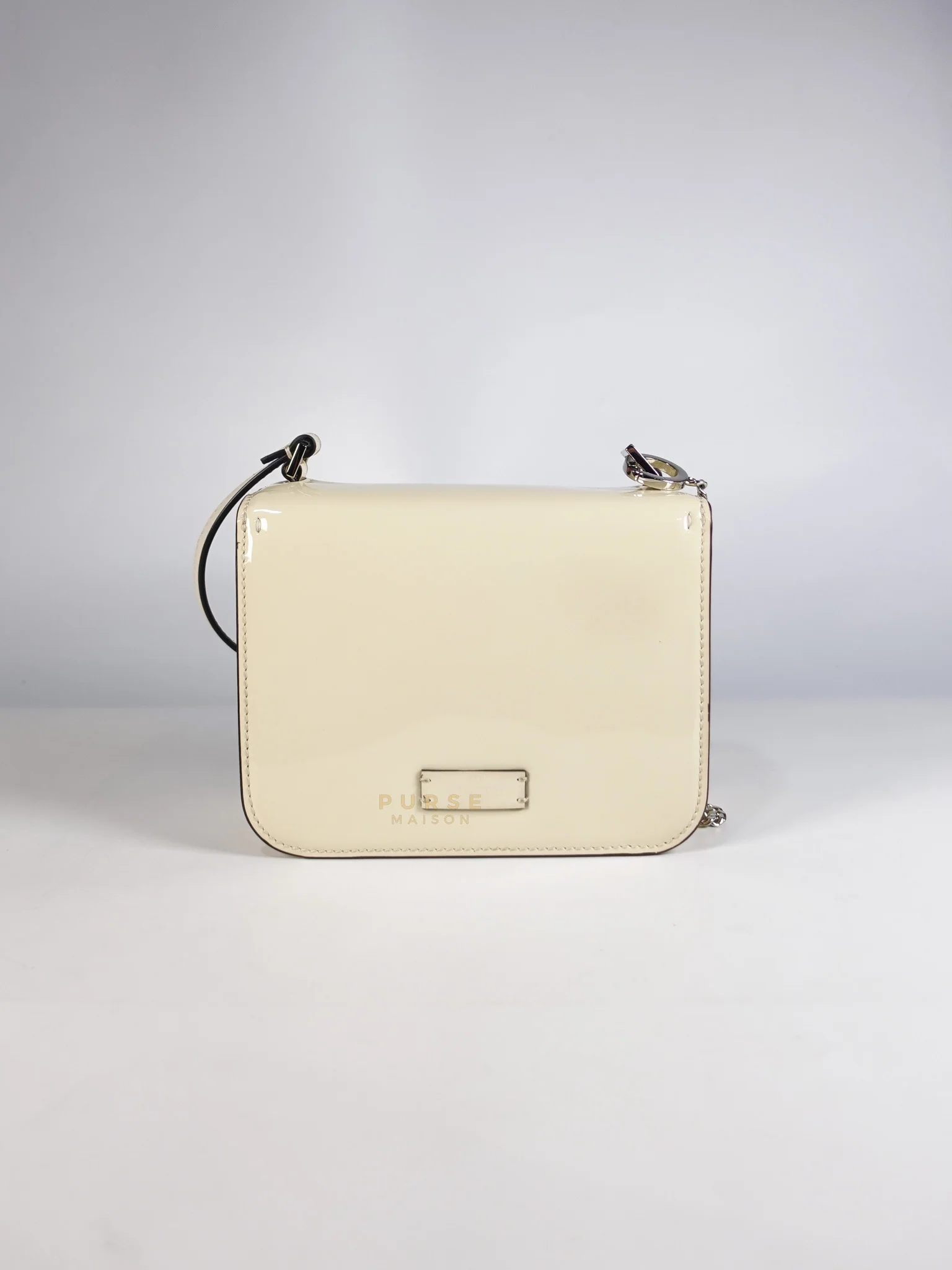 Valentino Garavani V-Logo& Almond Beige Patent Small Crossbody Bag - Image 4