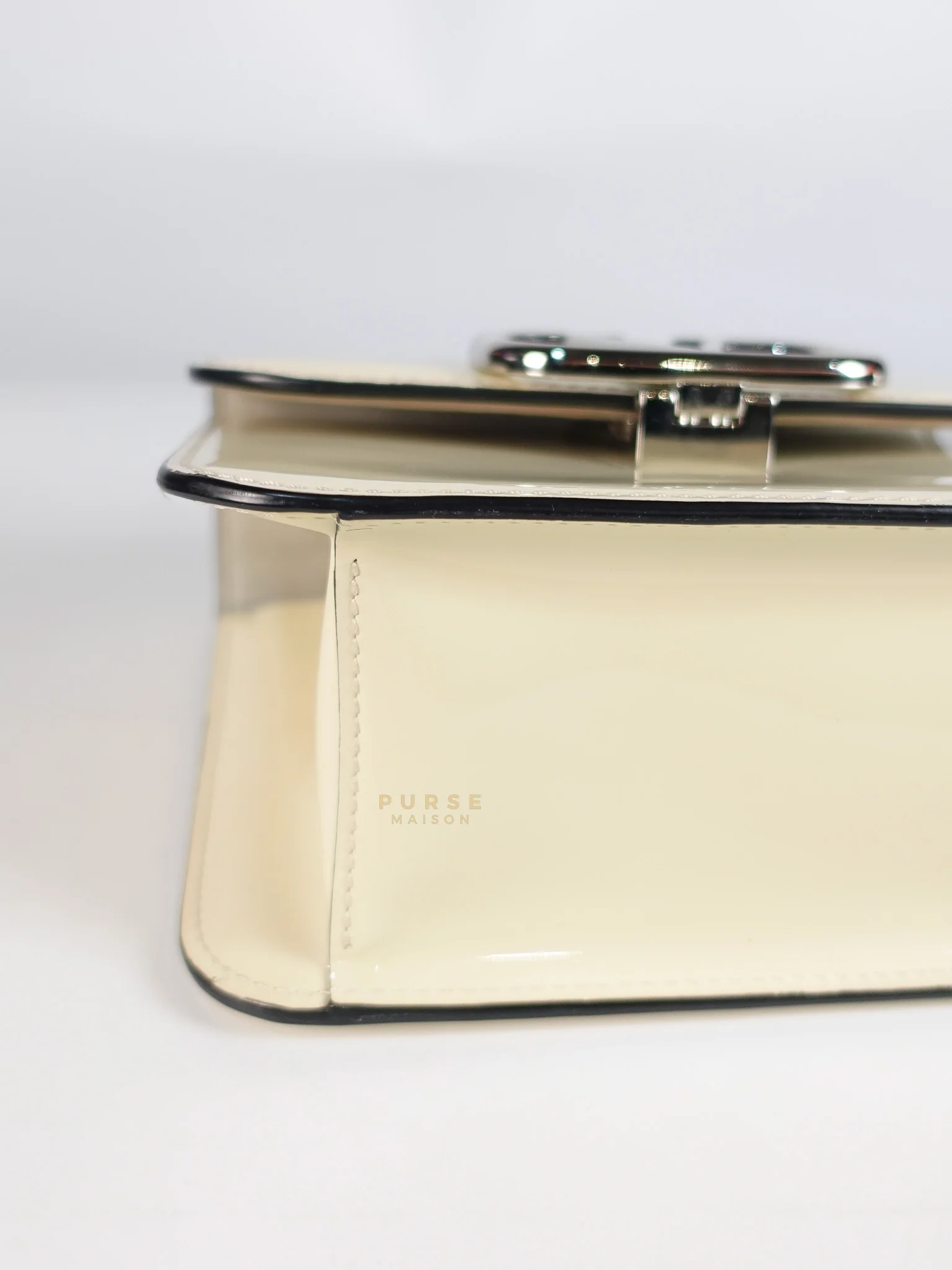 Valentino Garavani V-Logo& Almond Beige Patent Small Crossbody Bag - Image 9