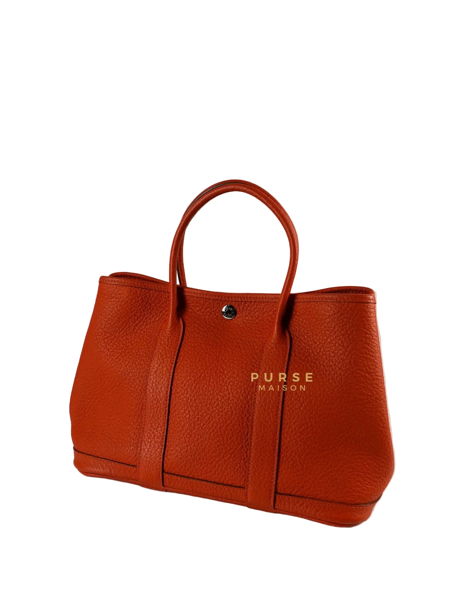 Hermes Garden Party 30 in Poppy Orange Negonda Leather PHW Stamp Square Q (2013) - Image 2