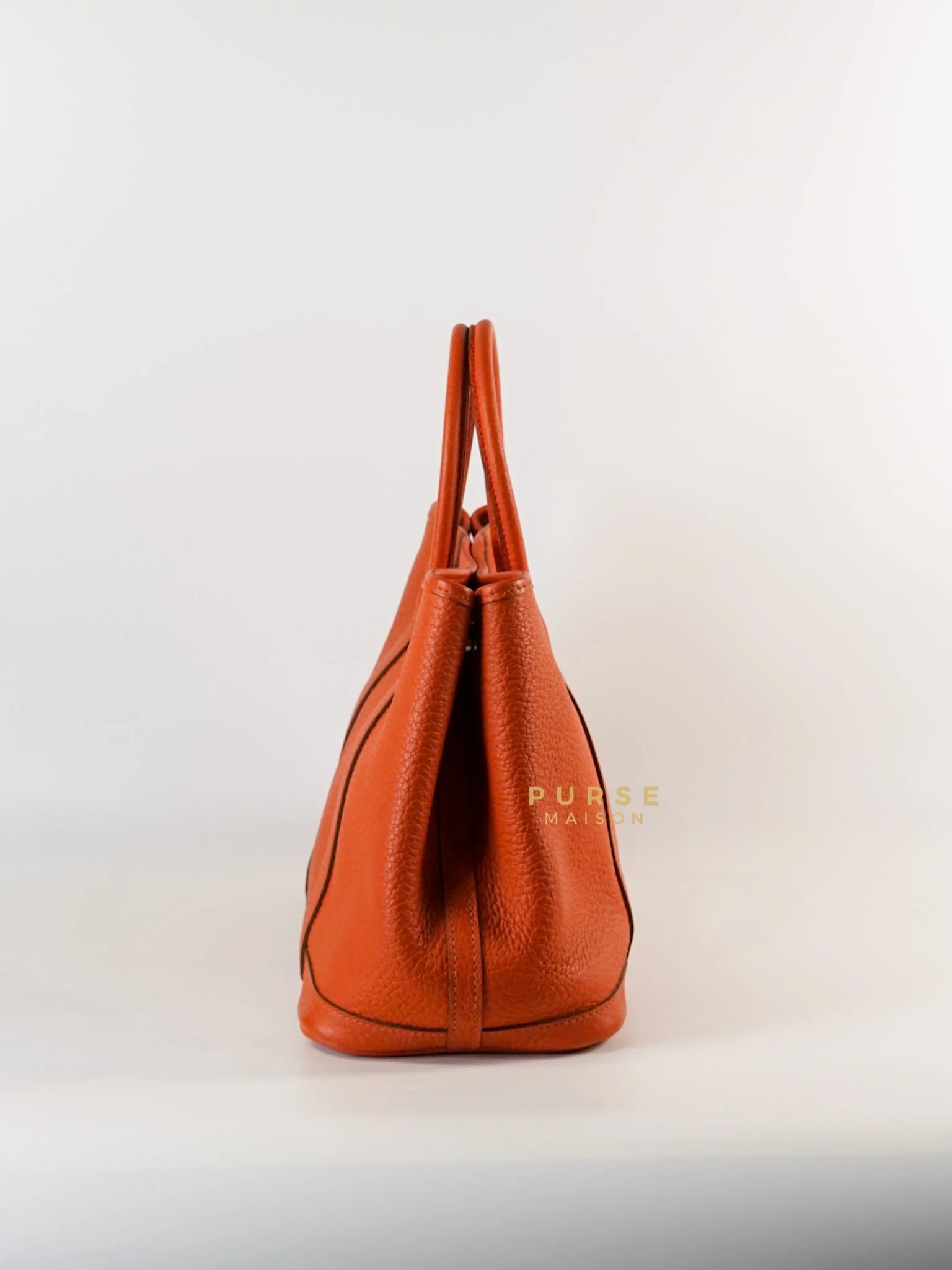 Hermes Garden Party 30 in Poppy Orange Negonda Leather PHW Stamp Square Q (2013) - Image 4