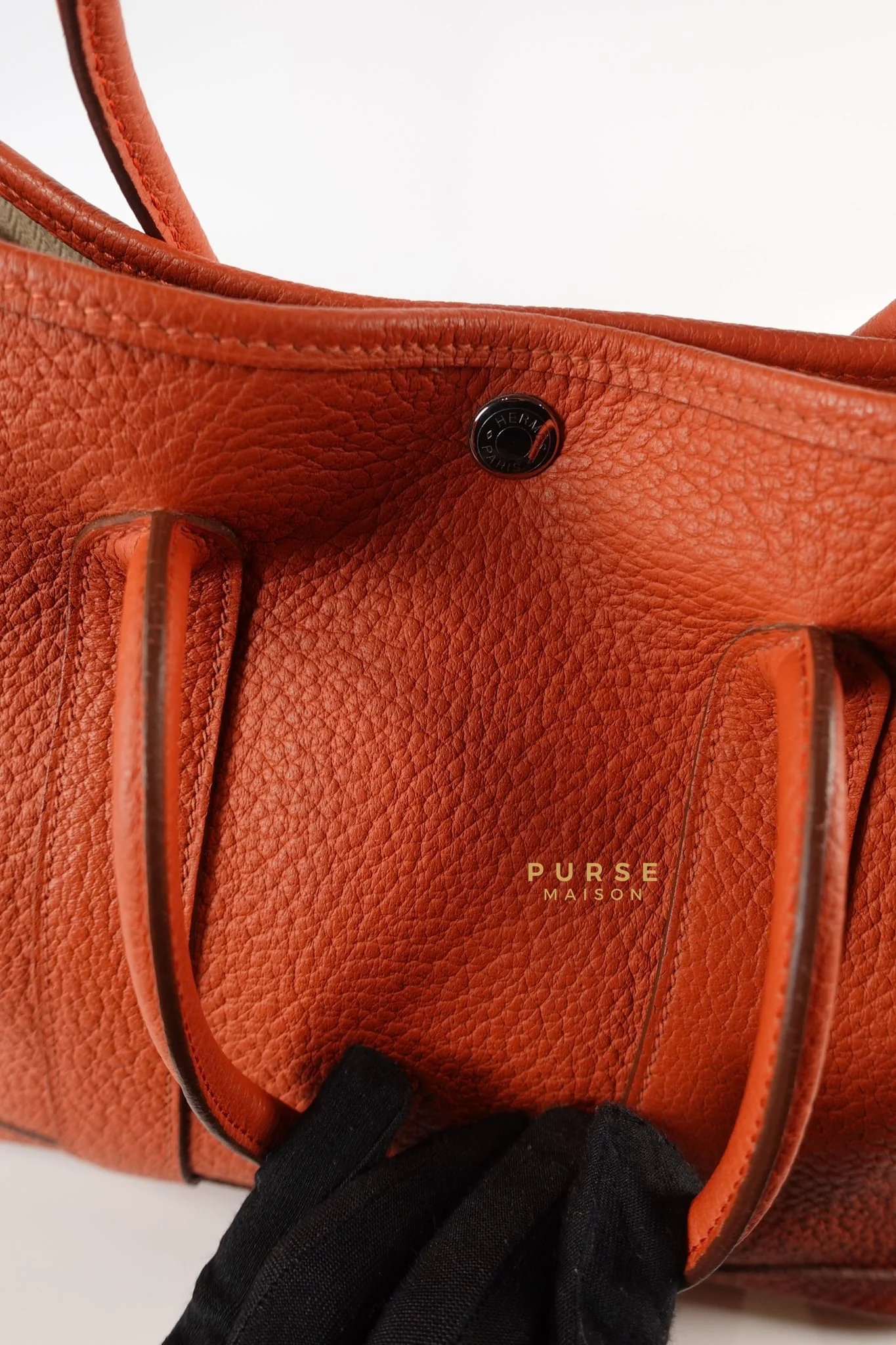 Hermes Garden Party 30 in Poppy Orange Negonda Leather PHW Stamp Square Q (2013) - Image 9