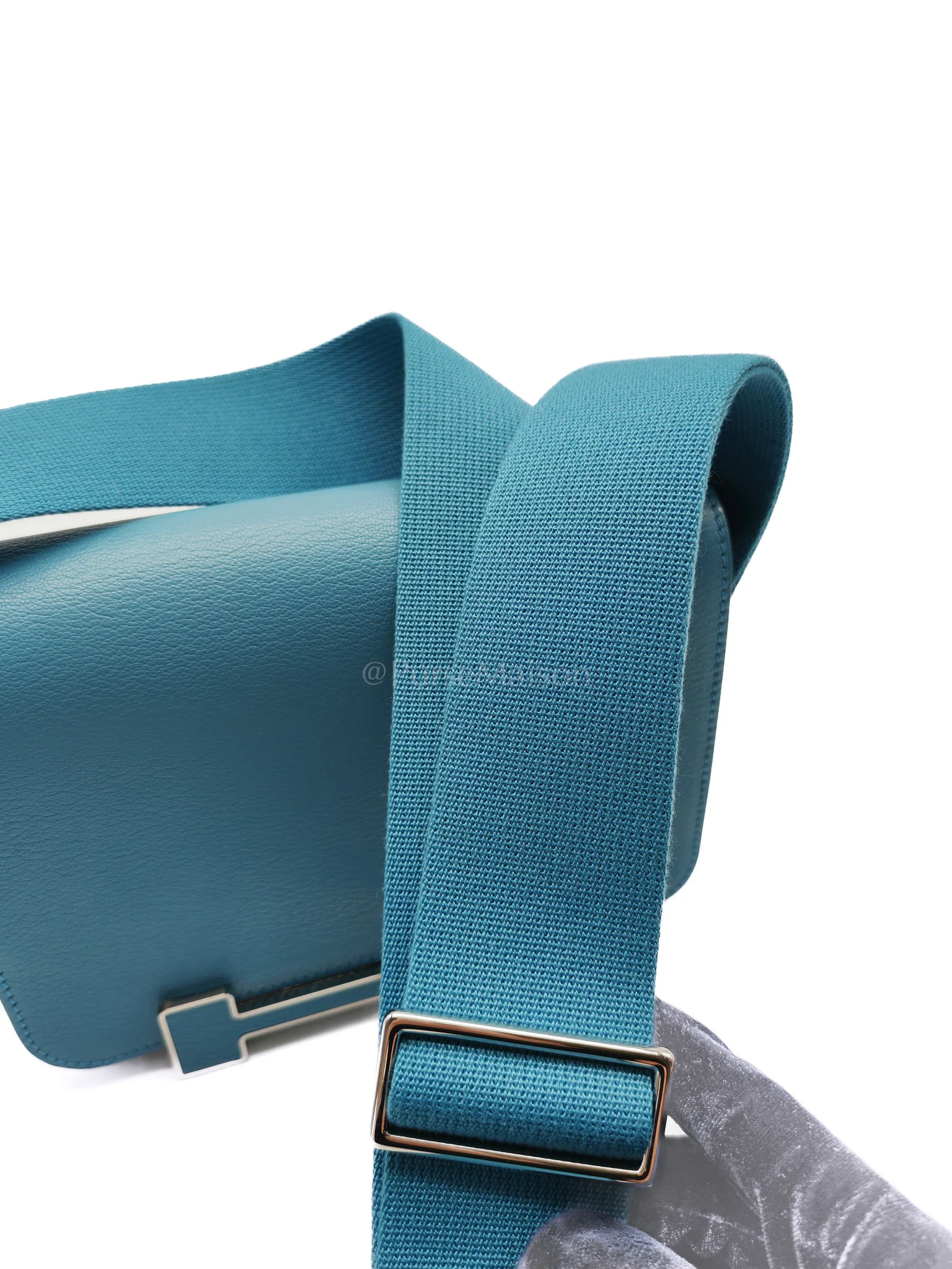 Hermes Geta in Blue Jean Chevre Mysore Leather Palladium Stamp W(2024) - Image 12