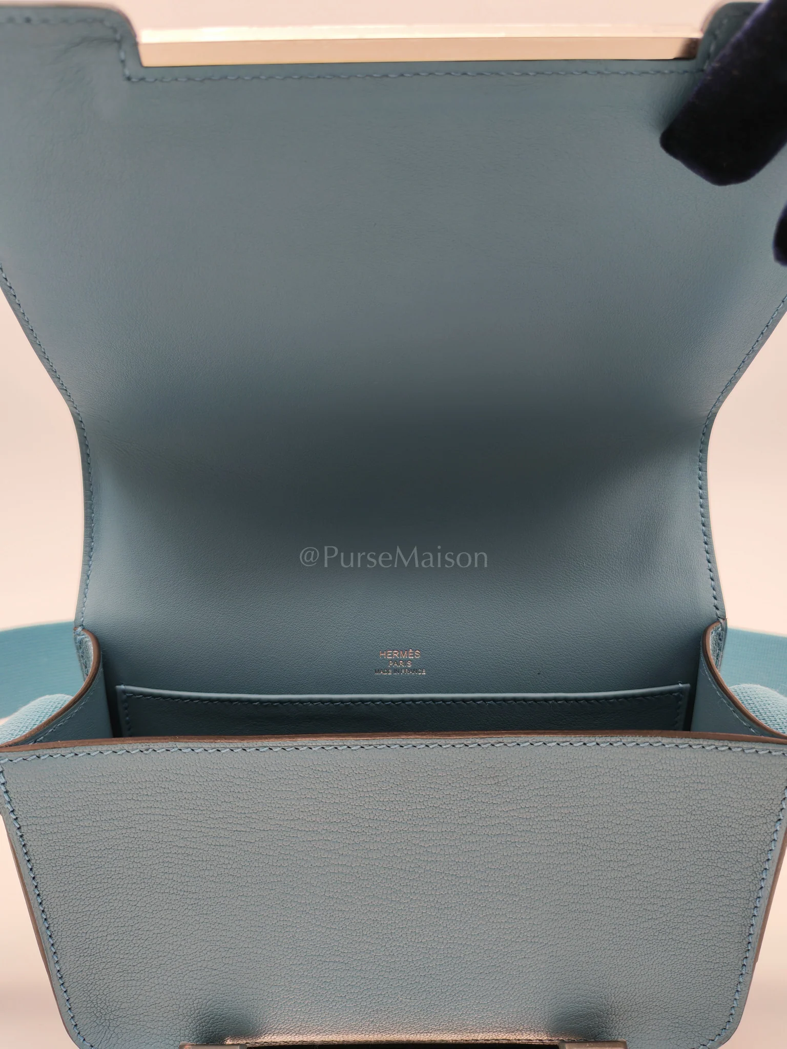Hermes Geta in Blue Jean Chevre Mysore Leather Palladium Stamp W(2024) - Image 15