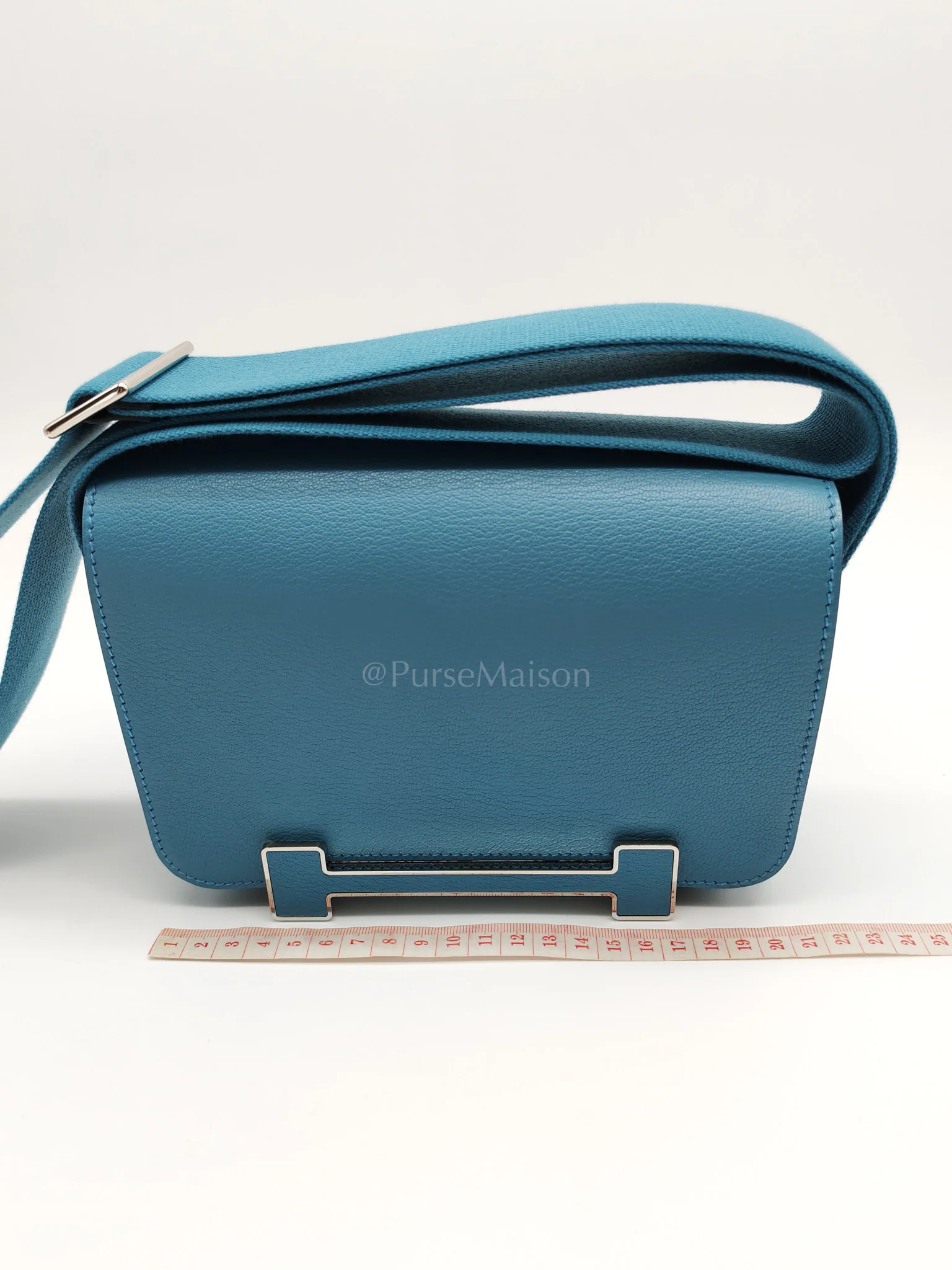 Hermes Geta in Blue Jean Chevre Mysore Leather Palladium Stamp W(2024) - Image 17