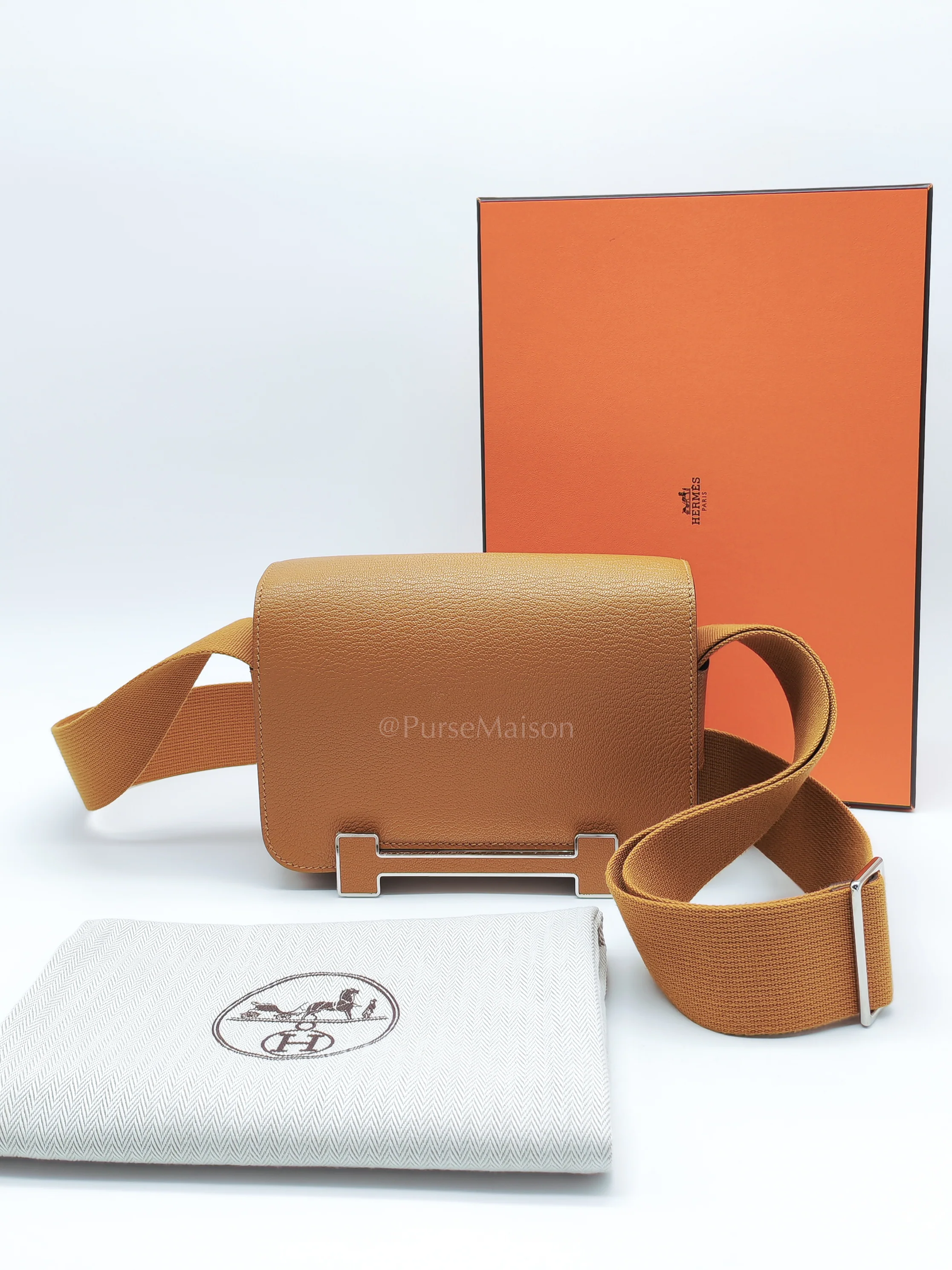Hermes Geta in Caramel Chyvre Mysore Leather & Palladium Hardware Stamp U (2022) - Image 20