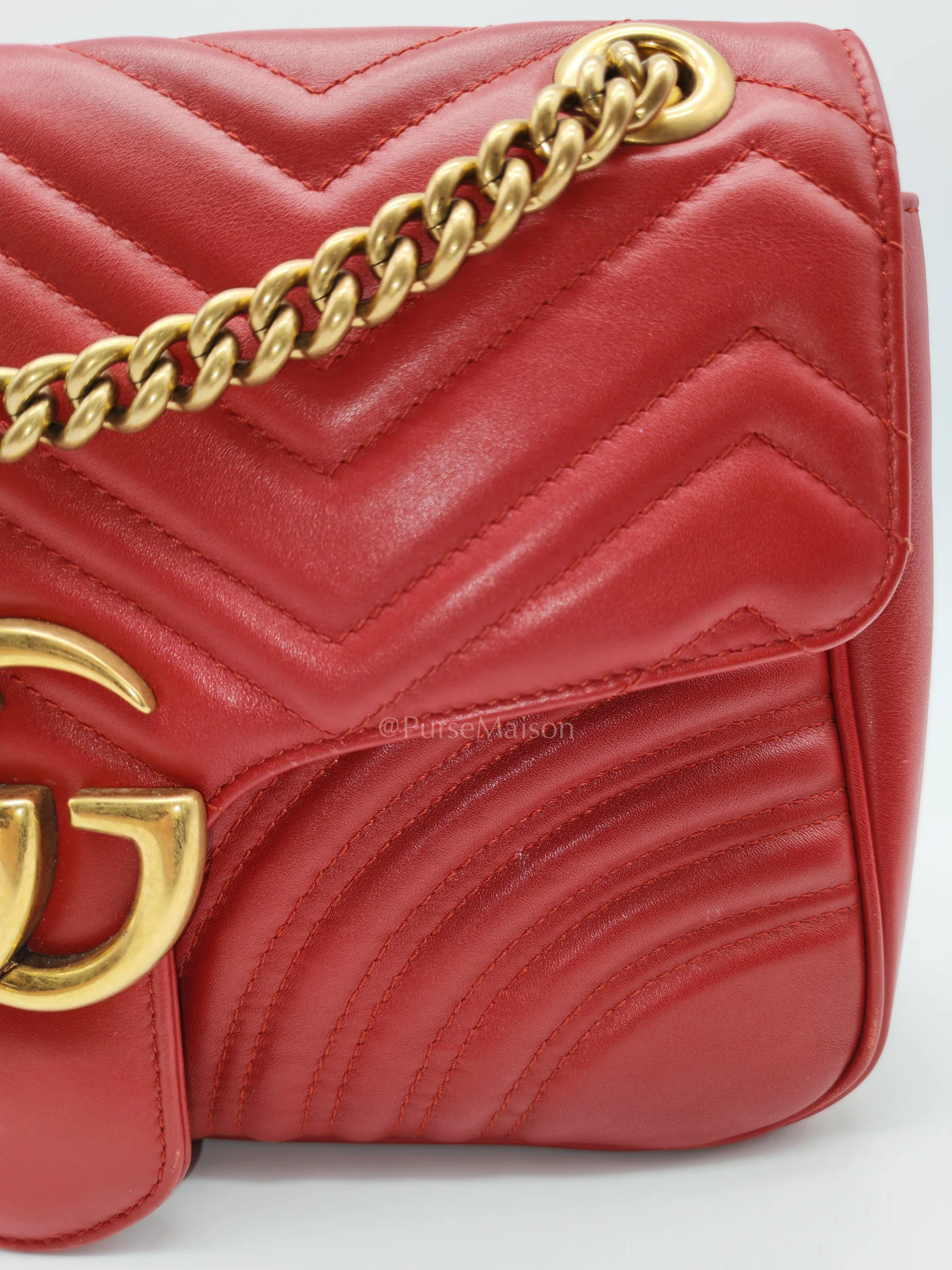 Gucci Marmont Medium in Hibiscus Red Calfskin Leather Shoulder Bag - Image 14