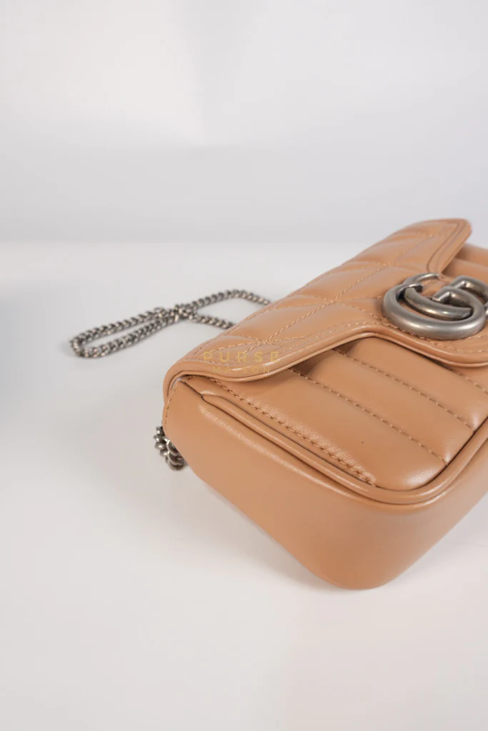Gucci GG Marmont Super Mini Bag in Beige Matellase Leather & Ruthenium Hardware - Image 13