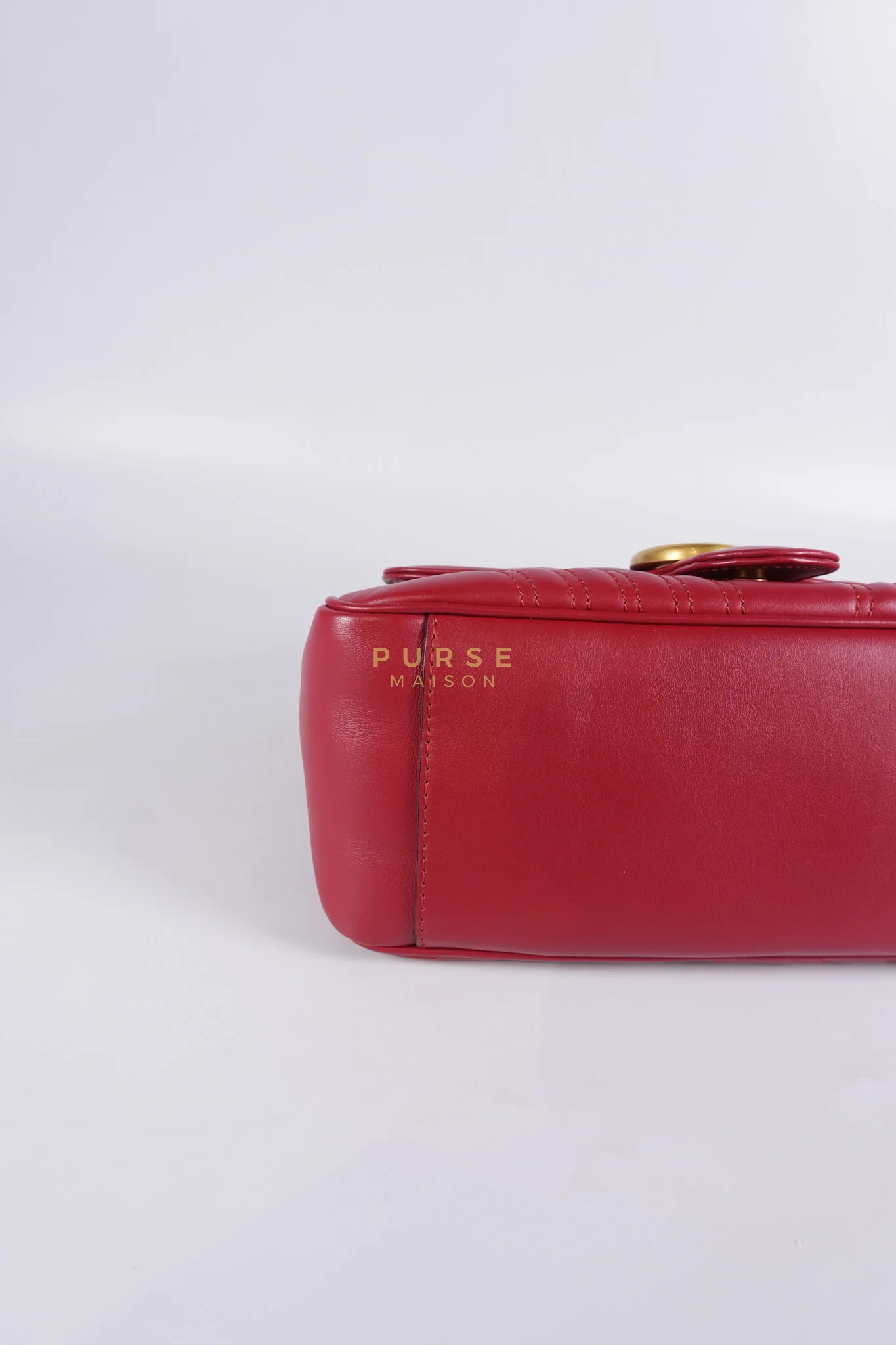 Gucci GG Marmont Top Handle Shoulder Bag in Hibiscus Red Calfskin Matelasse Leather & Gold Hardware - Image 14