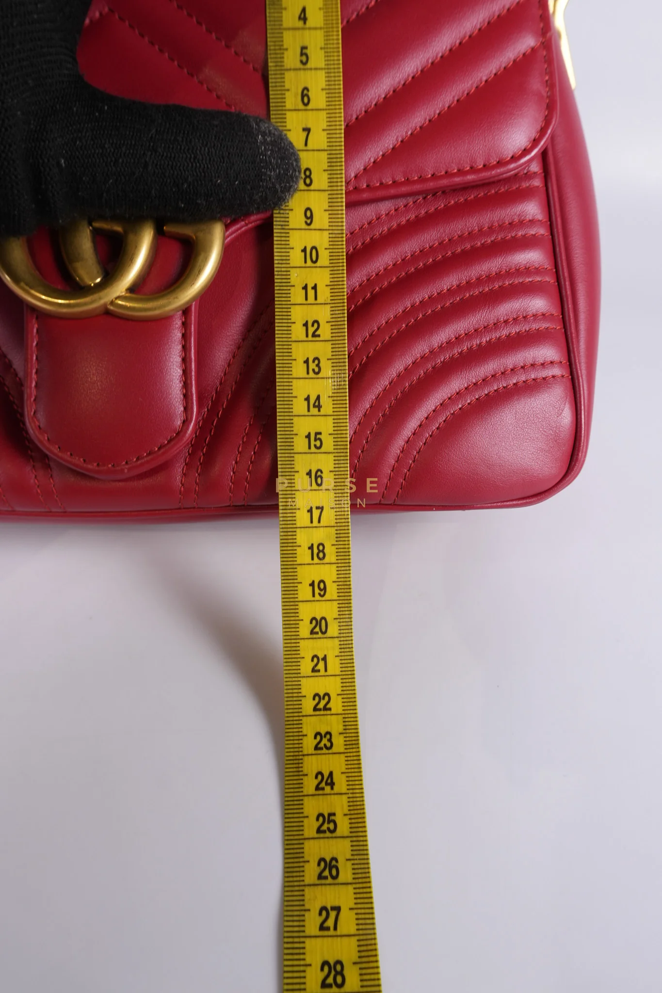Gucci GG Marmont Top Handle Shoulder Bag in Hibiscus Red Calfskin Matelasse Leather & Gold Hardware - Image 39