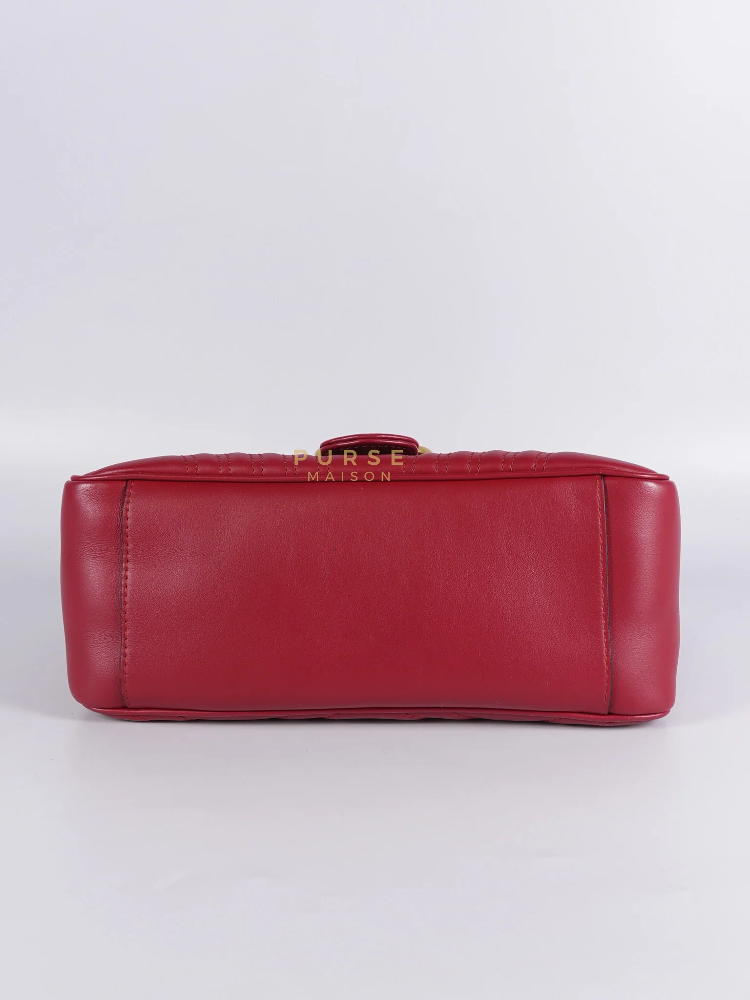 Gucci GG Marmont Top Handle Shoulder Bag in Hibiscus Red Calfskin Matelasse Leather & Gold Hardware - Image 7