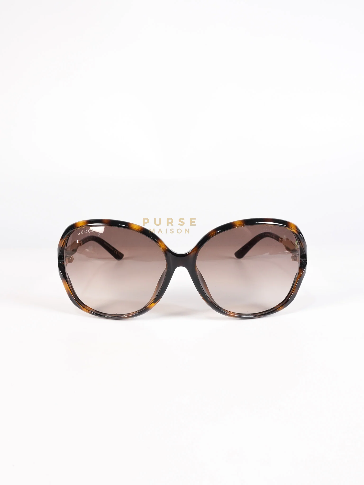 Gucci GG0076SK Tortoise Oversize Round Sunglasses in Black/Brown