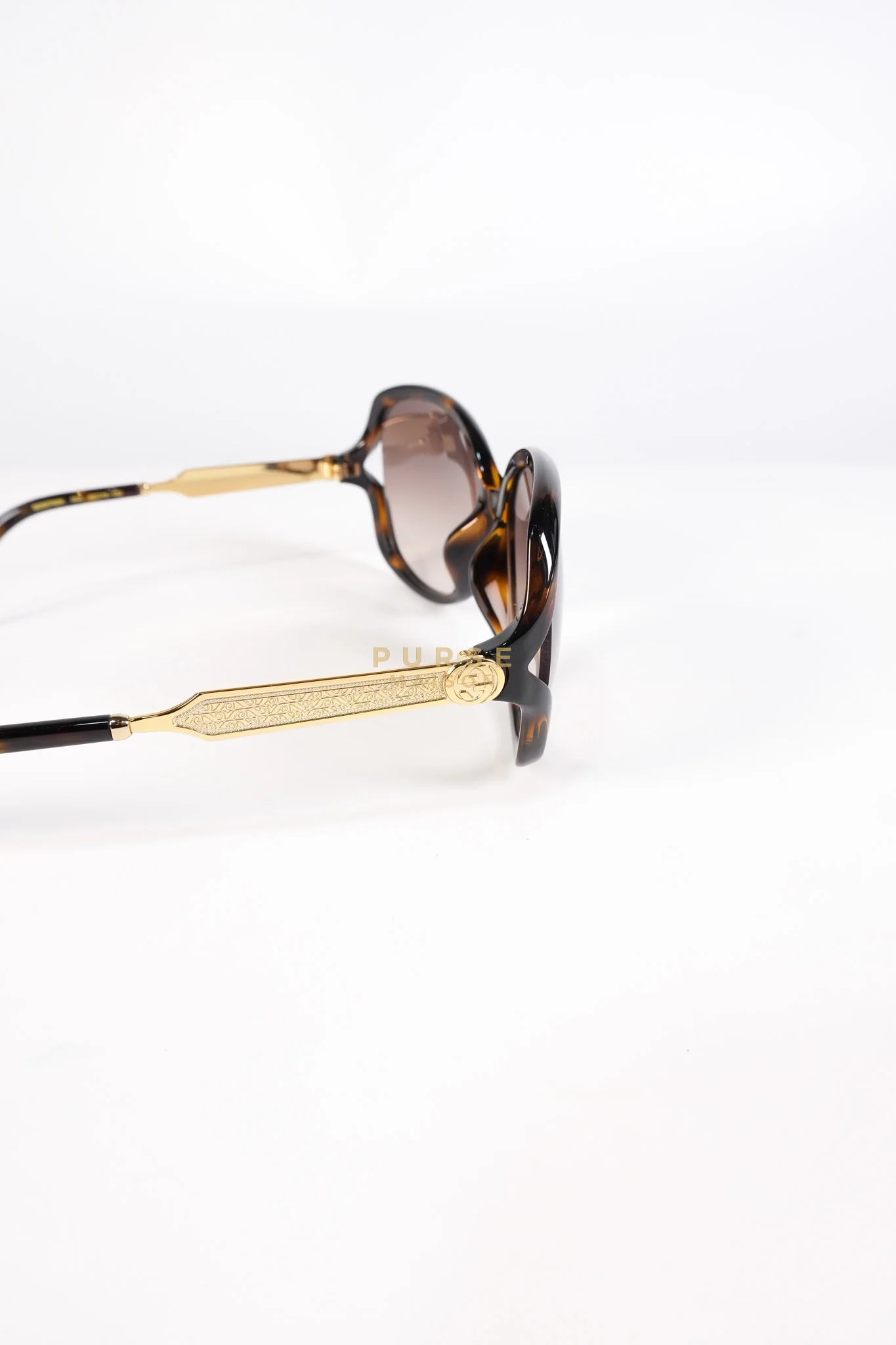 Gucci GG0076SK Tortoise Oversize Round Sunglasses in Black/Brown - Image 12