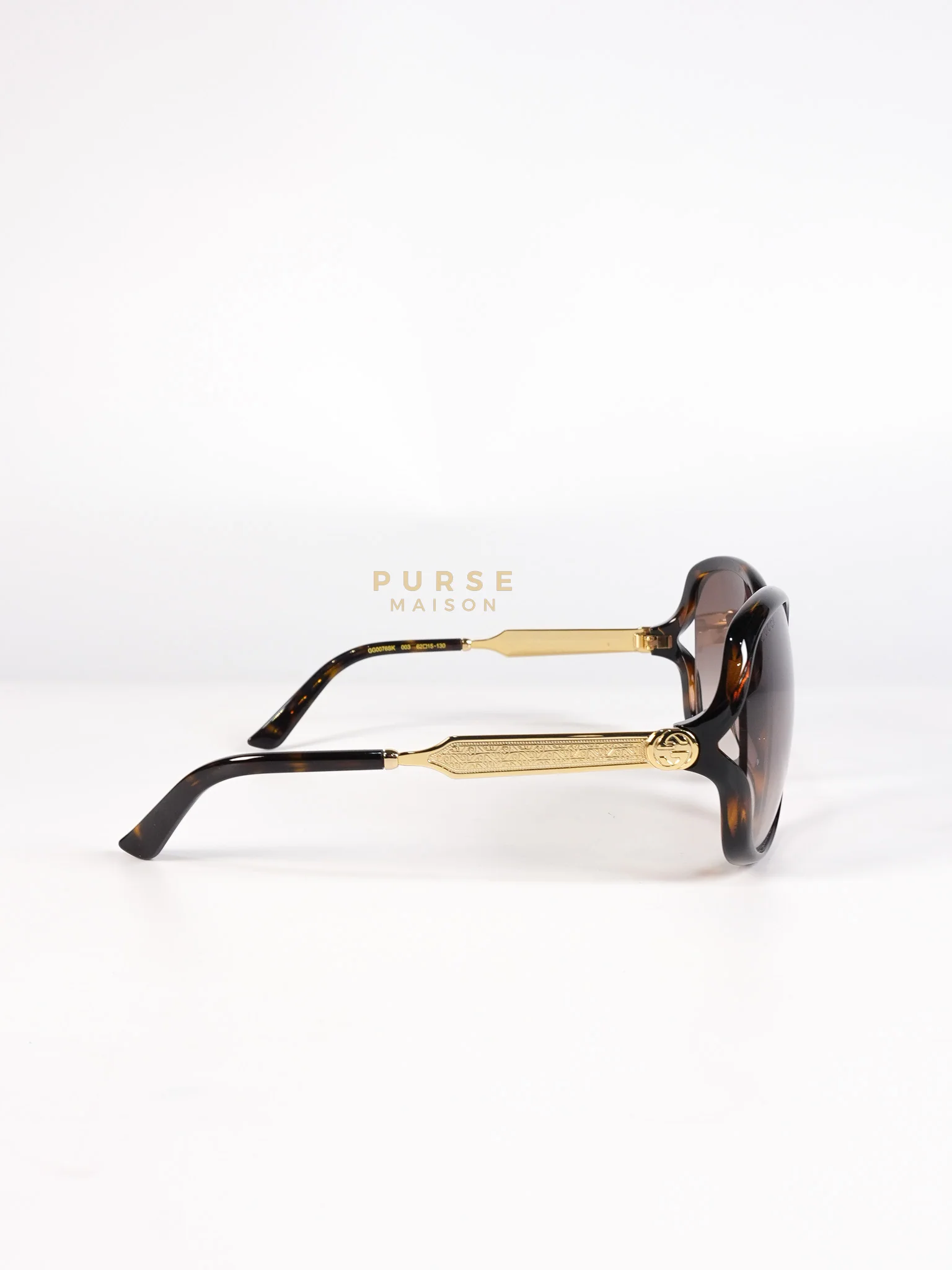 Gucci GG0076SK Tortoise Oversize Round Sunglasses in Black/Brown - Image 6