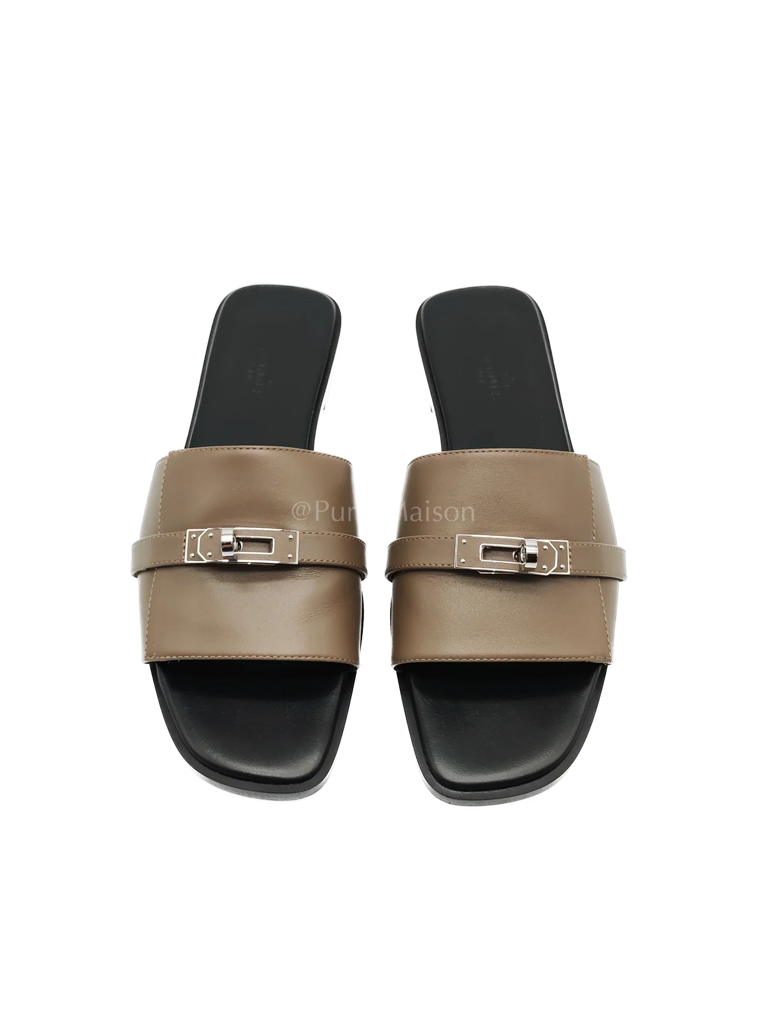Hermes Giulia Sandals in Taupe Calfskin Leather Palladium Hardware Size 39 EU(25 cm)