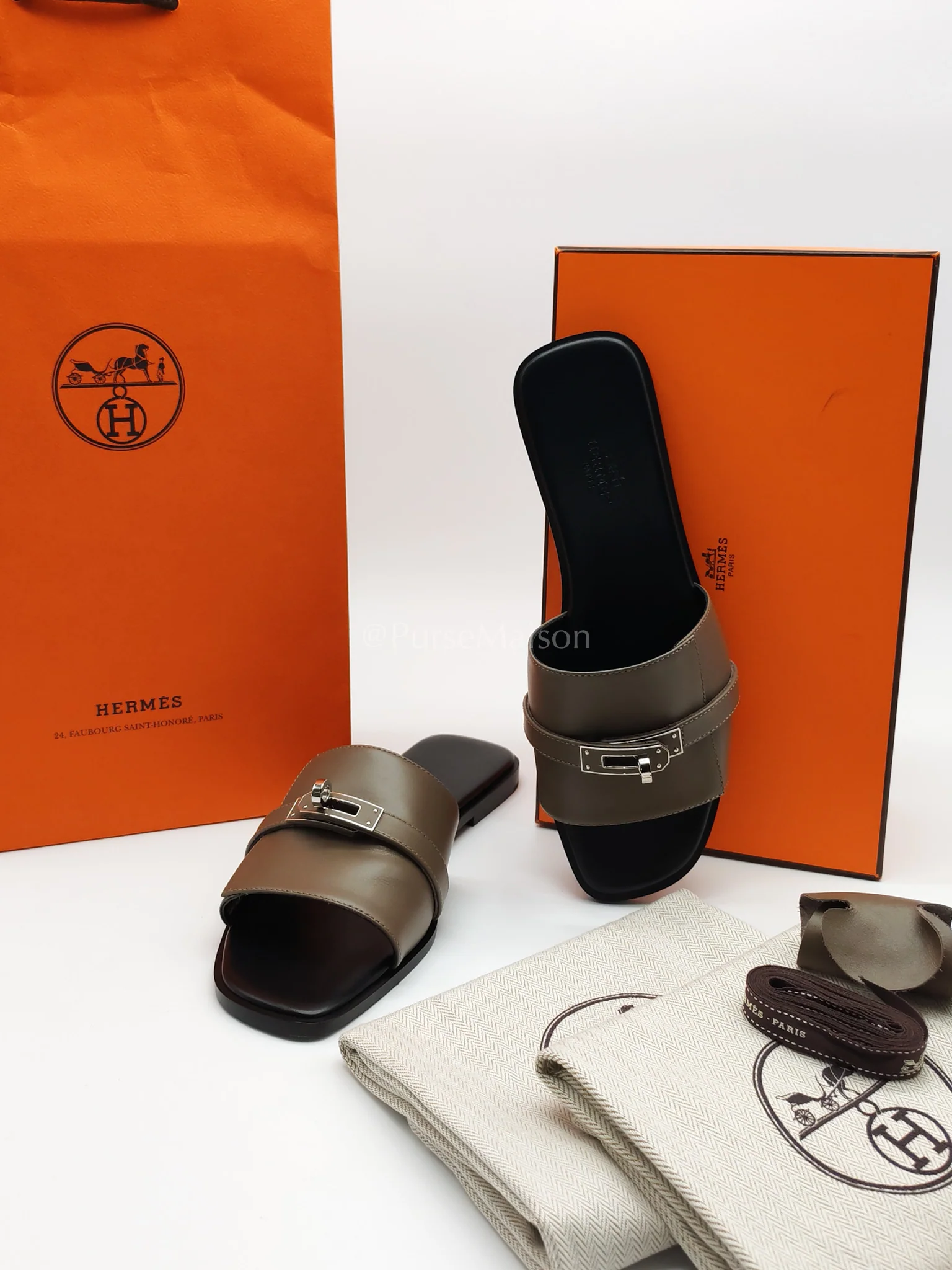 Hermes Giulia Sandals in Taupe Calfskin Leather Palladium Hardware Size 39 EU(25 cm) - Image 19