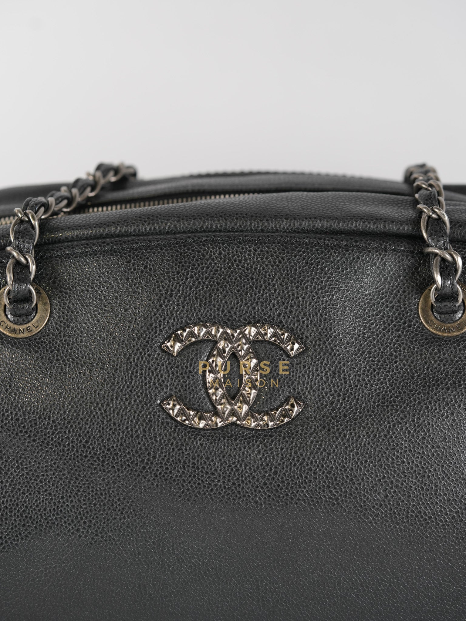 Chanel Glazed Bowling Bag Large in Black Caviar Leather and Ruthenium Hardware (Series 13) - Image 18