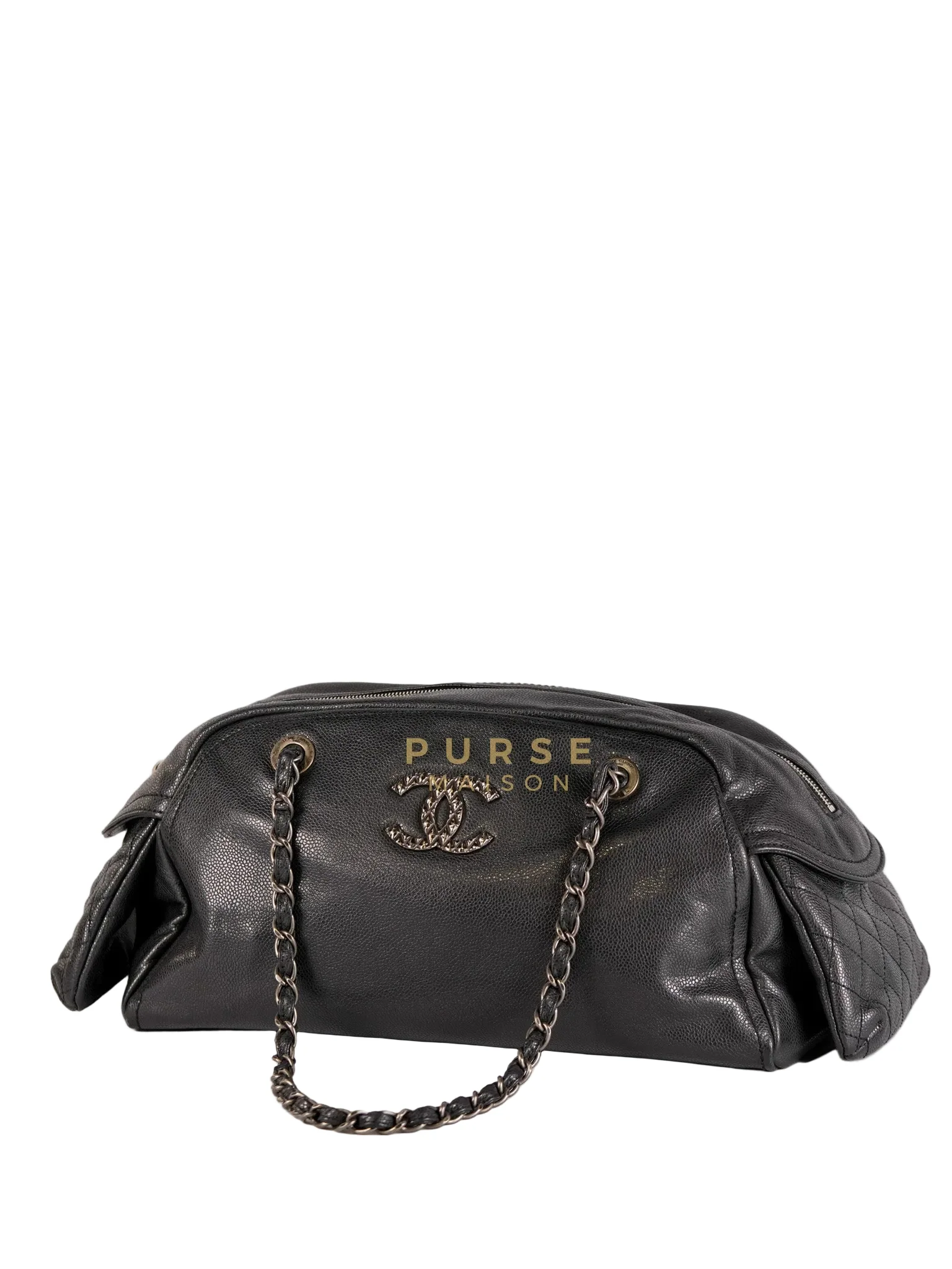 Chanel Glazed Bowling Bag Large in Black Caviar Leather and Ruthenium Hardware (Series 13) - Image 3