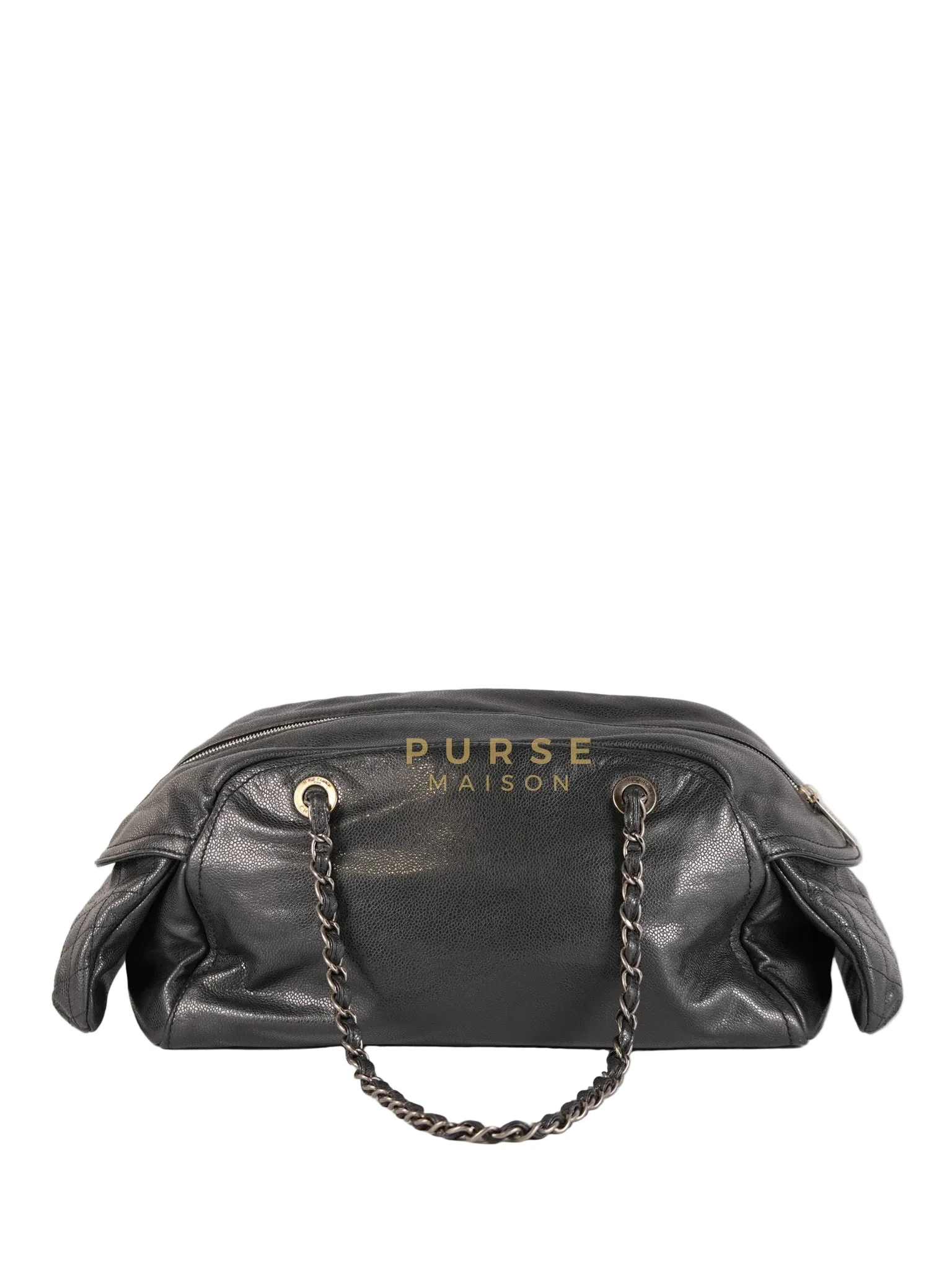 Chanel Glazed Bowling Bag Large in Black Caviar Leather and Ruthenium Hardware (Series 13) - Image 4