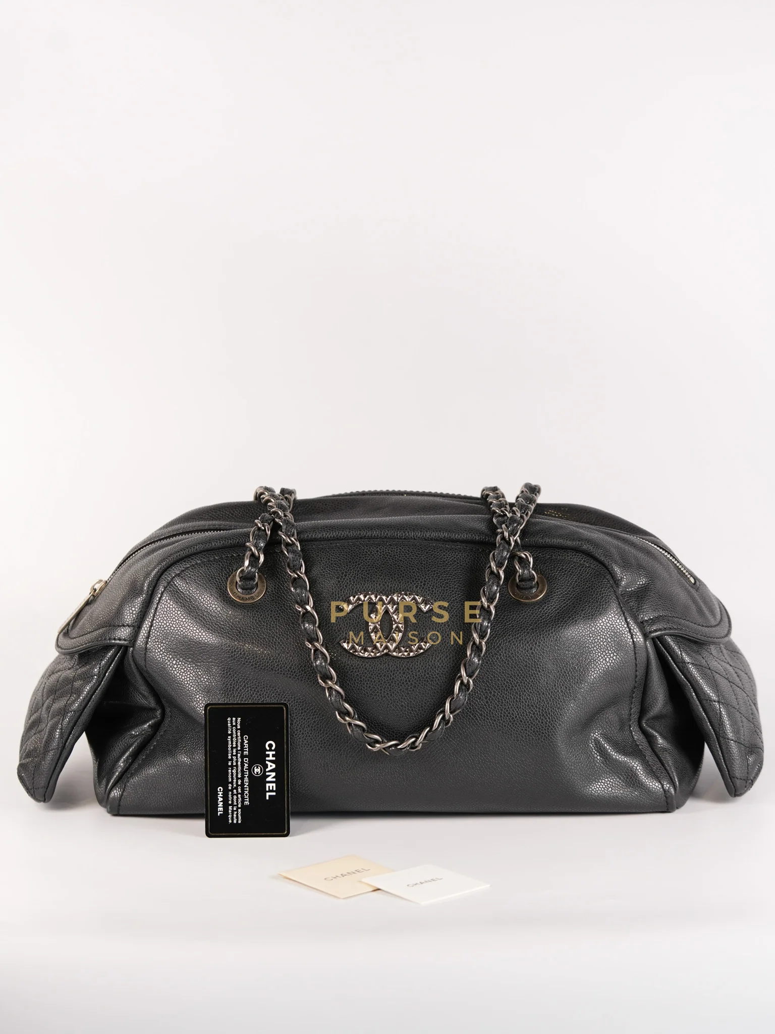 Chanel Glazed Bowling Bag Large in Black Caviar Leather and Ruthenium Hardware (Series 13) - Image 44