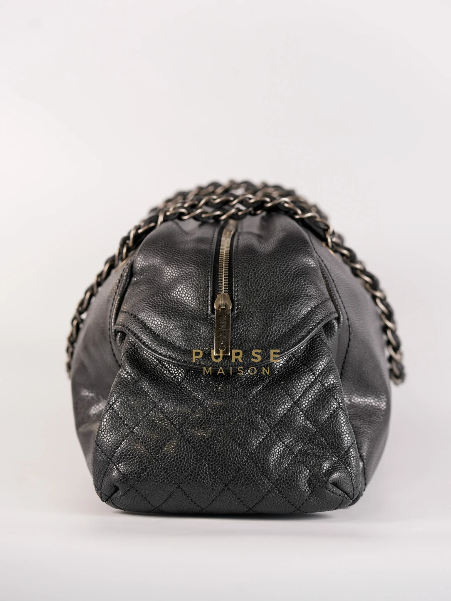 Chanel Glazed Bowling Bag Large in Black Caviar Leather and Ruthenium Hardware (Series 13) - Image 7