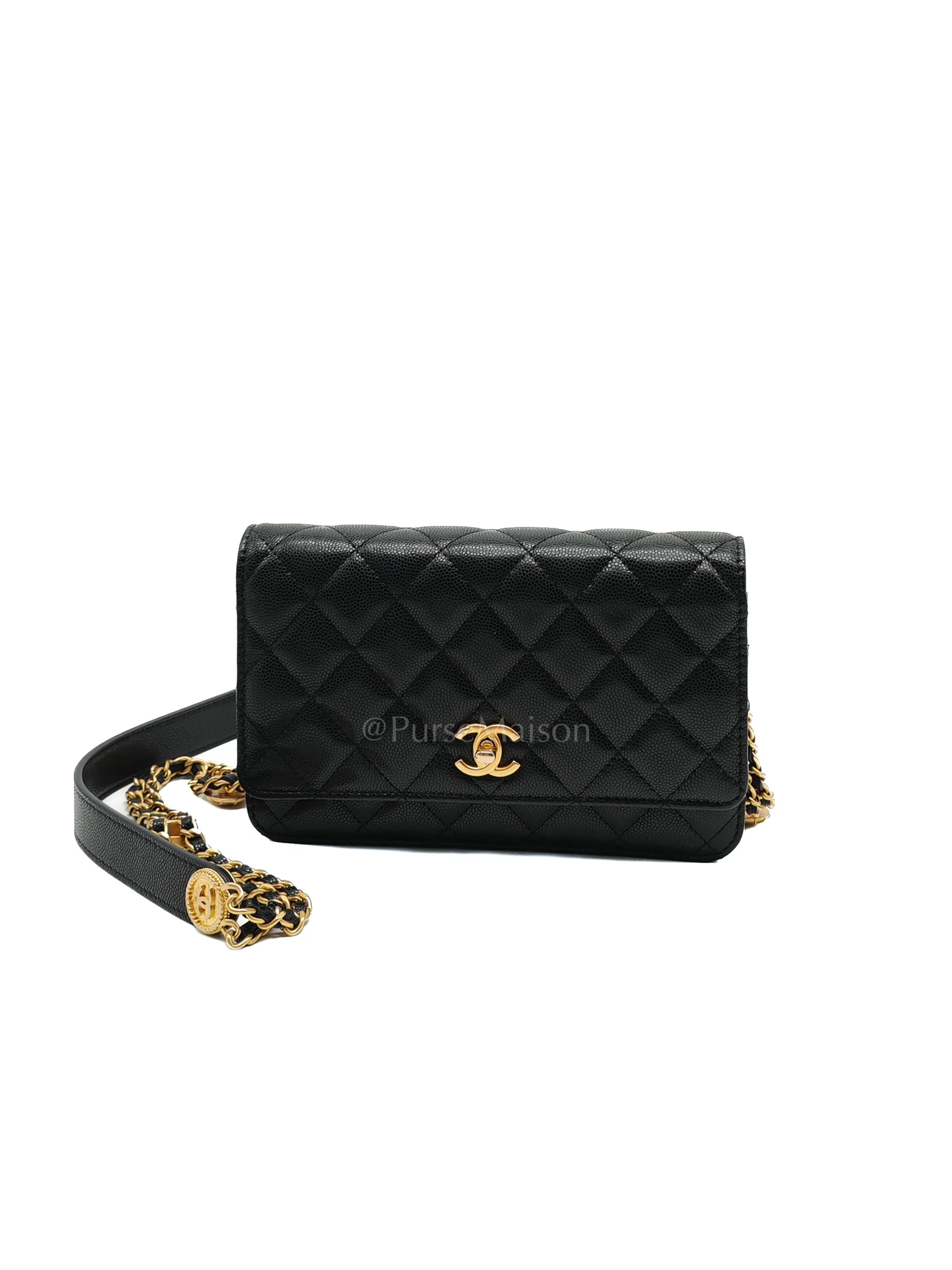 Chanel Gold Coin Wallet On Chain(WOC) Black Caviar Leather Aged Gold Hardware (Microchip) - Image 3
