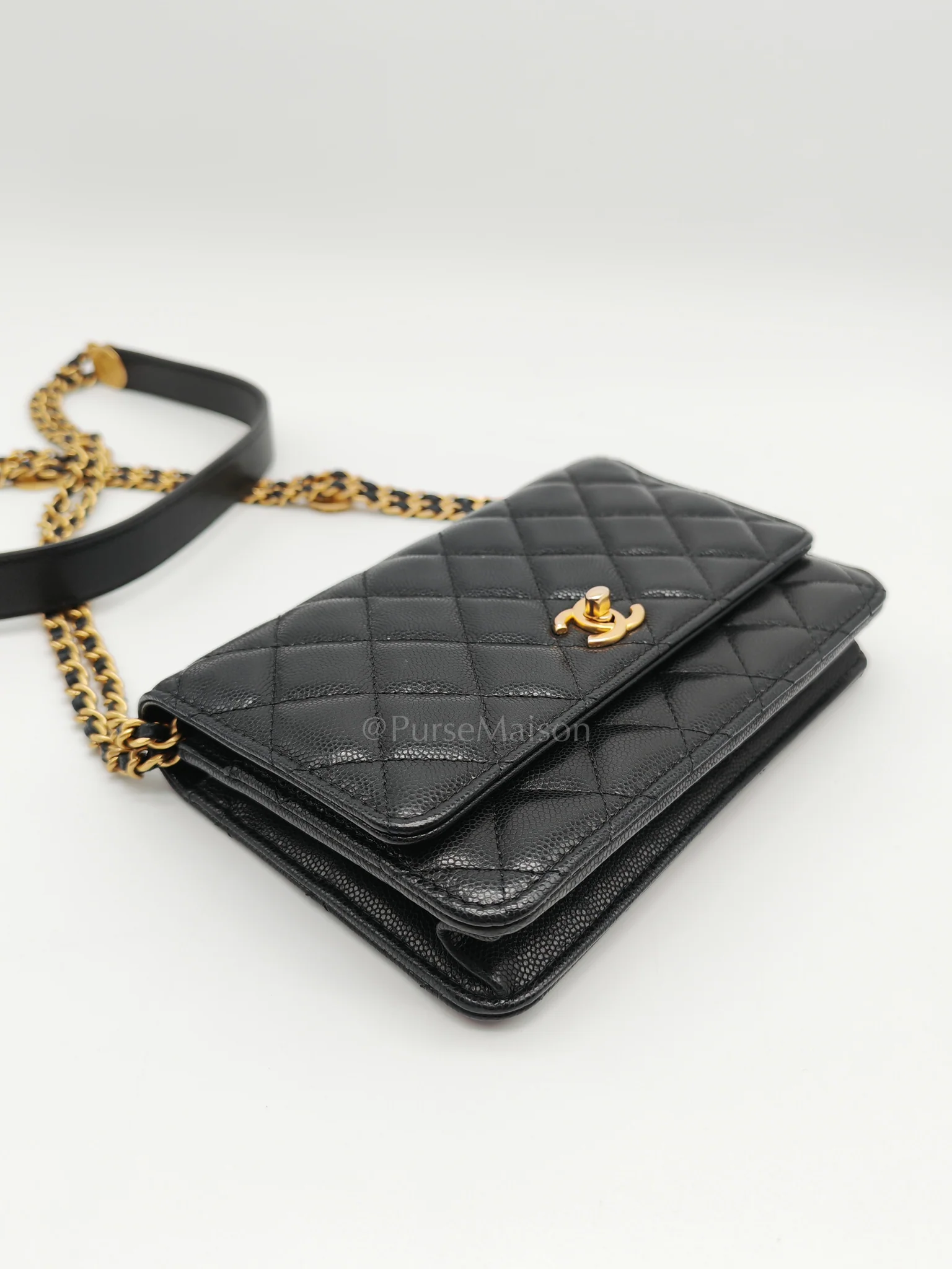 Chanel Gold Coin Wallet On Chain(WOC) Black Caviar Leather Aged Gold Hardware (Microchip) - Image 8