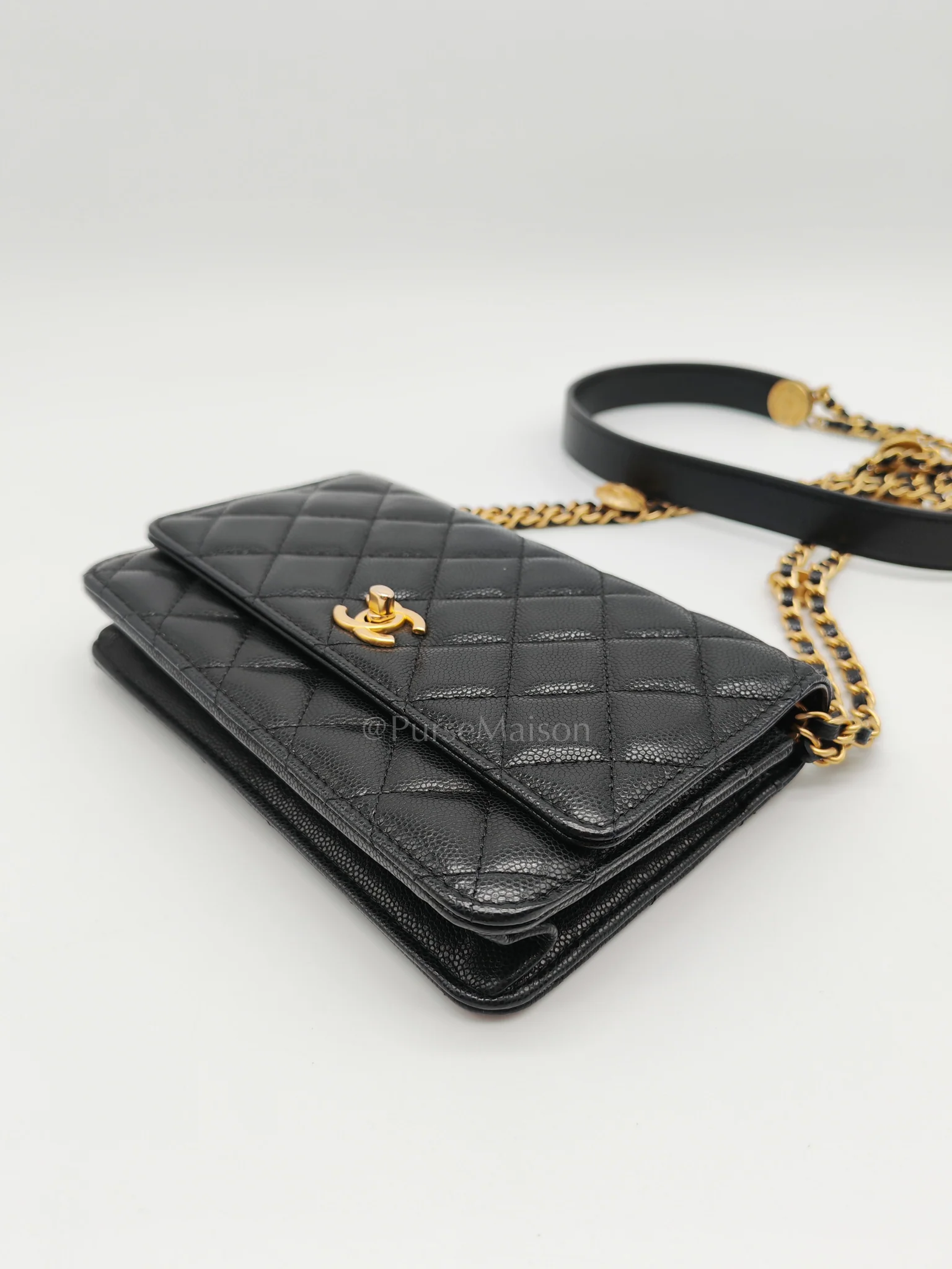 Chanel Gold Coin Wallet On Chain(WOC) Black Caviar Leather Aged Gold Hardware (Microchip) - Image 9