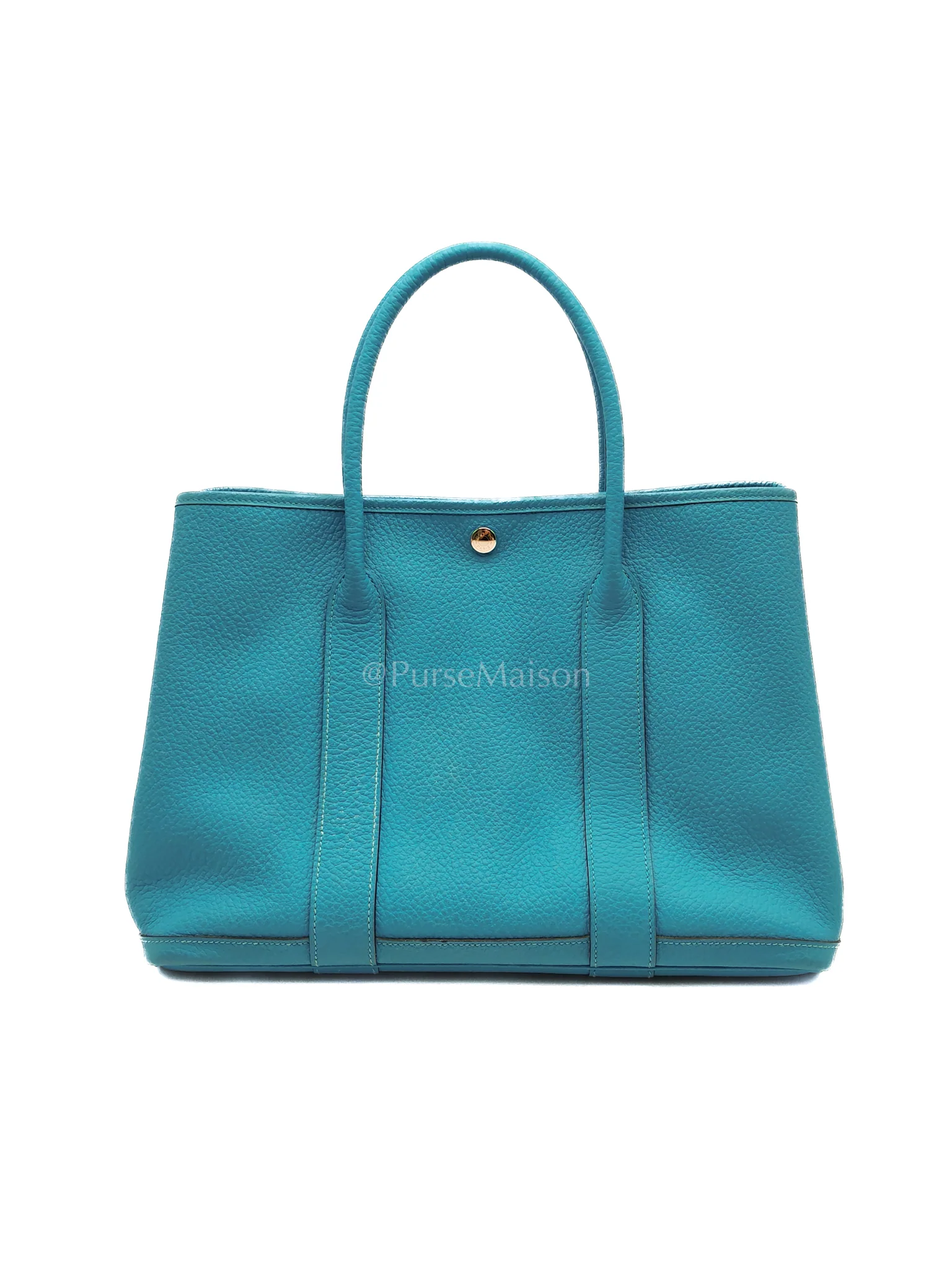 Hermes Garden Party Tote 36 (GPT) in Turqoise Clemence Leather and Palladium Hardware Stamp Square R (2014) - Image 4