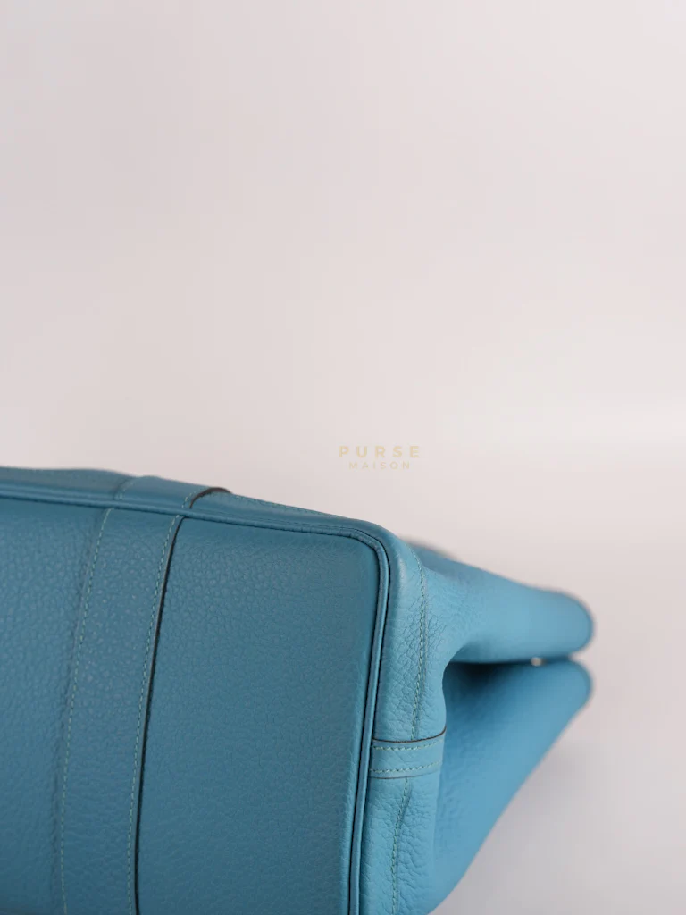Hermes Garden Party Tote 36 (GPT) in Turqoise Clemence Leather and Palladium Hardware Stamp Square R (2014) - Image 9