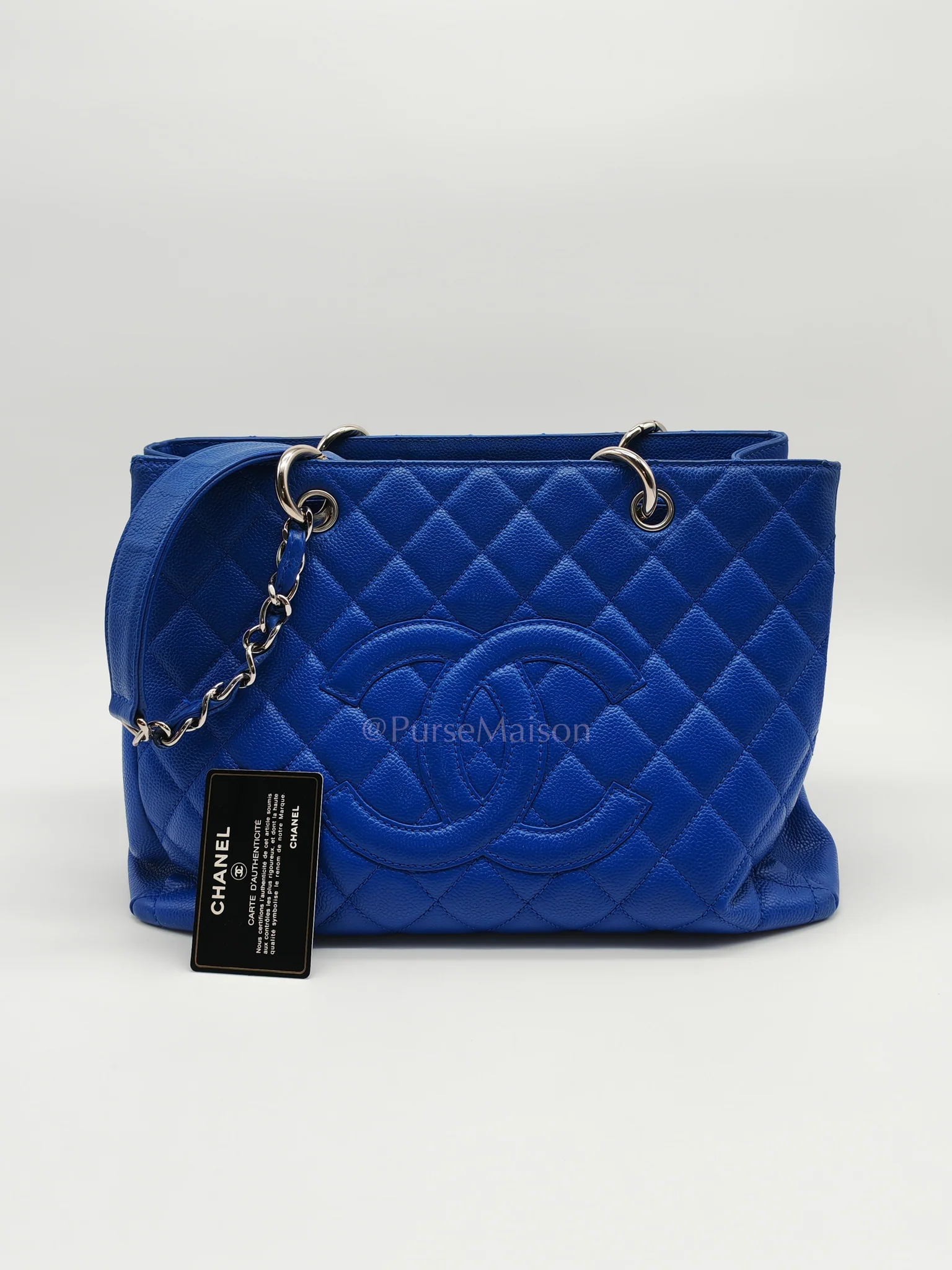 Chanel Grand Shopping Tote (GST) in Blue Caviar Leather and Silver Hardware Series 13 - Image 33
