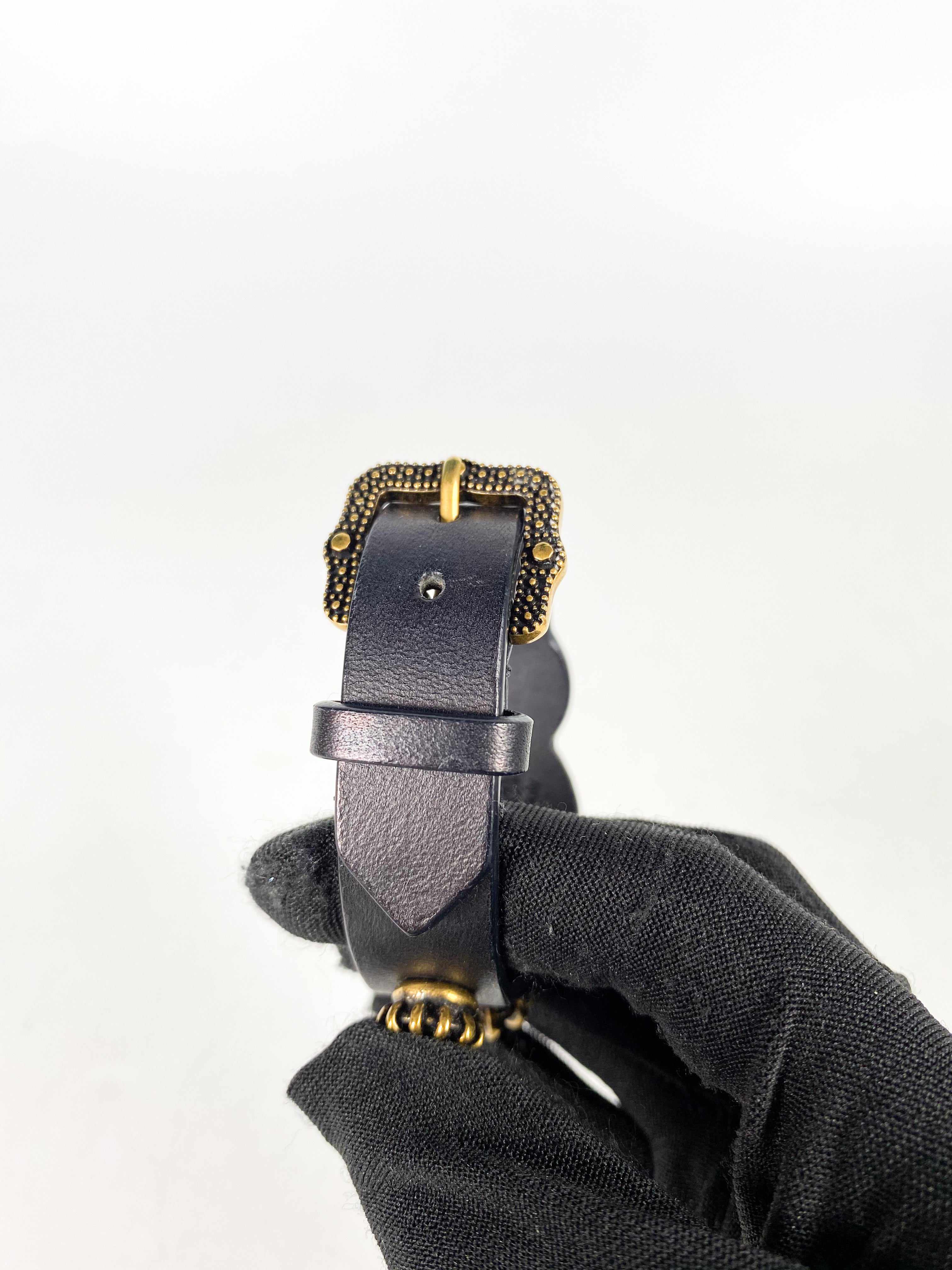 Gucci Gucci Feline Head and Crystal Black Leather Bracelet - Image 10