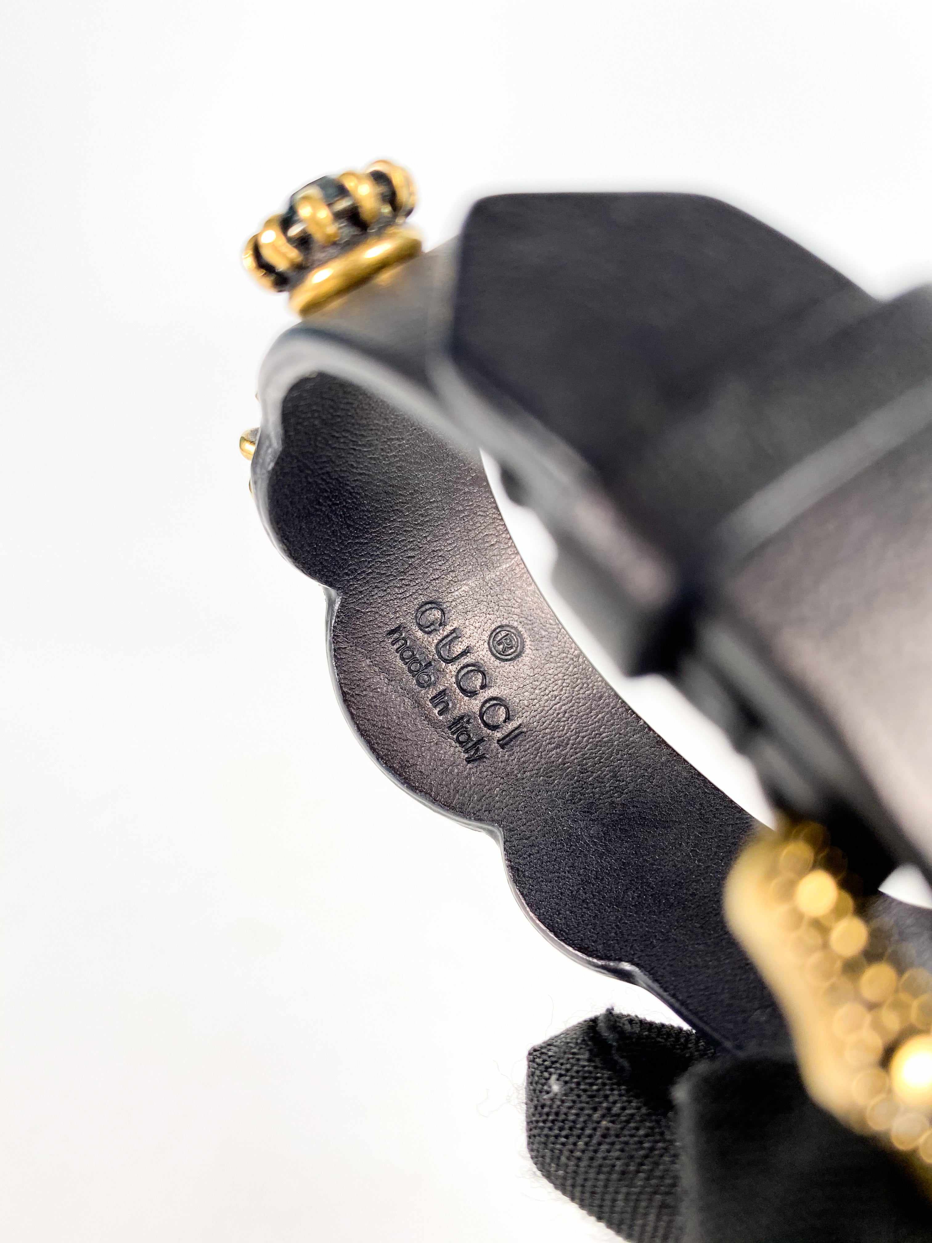 Gucci Gucci Feline Head and Crystal Black Leather Bracelet - Image 12