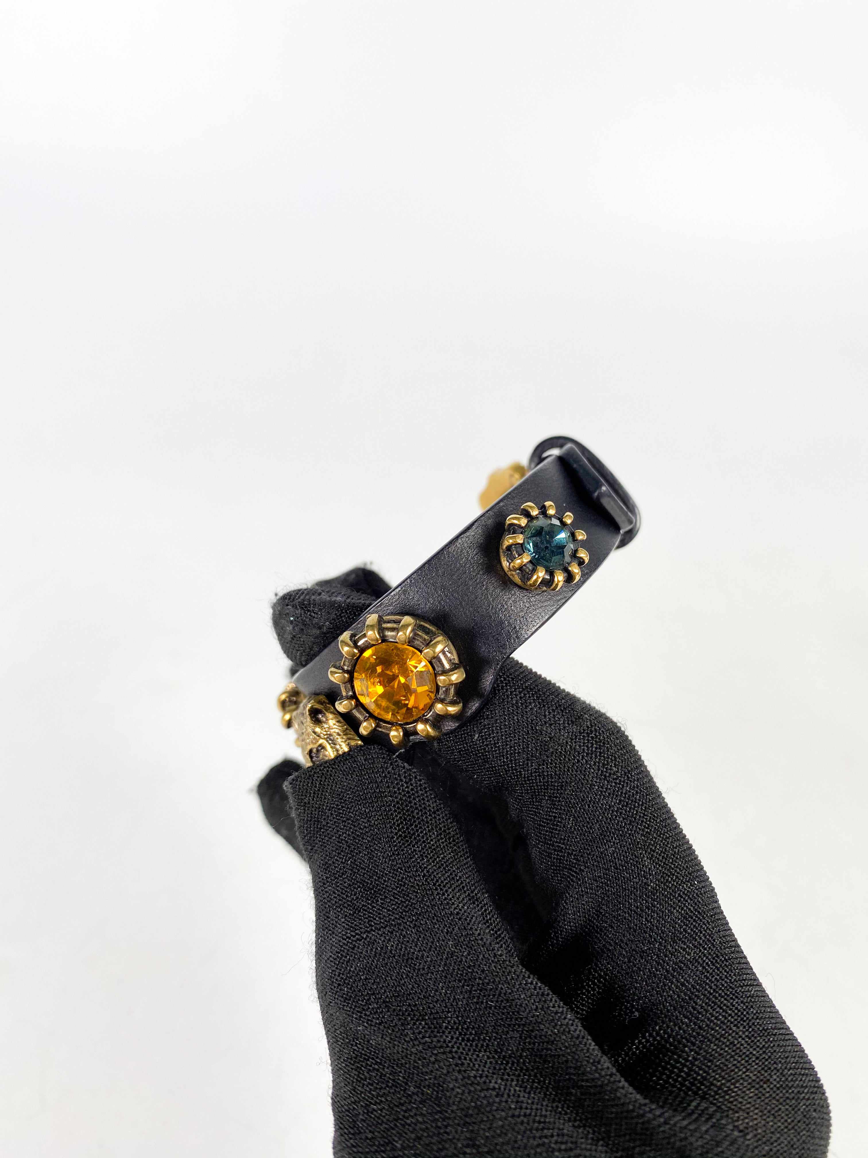 Gucci Gucci Feline Head and Crystal Black Leather Bracelet - Image 4
