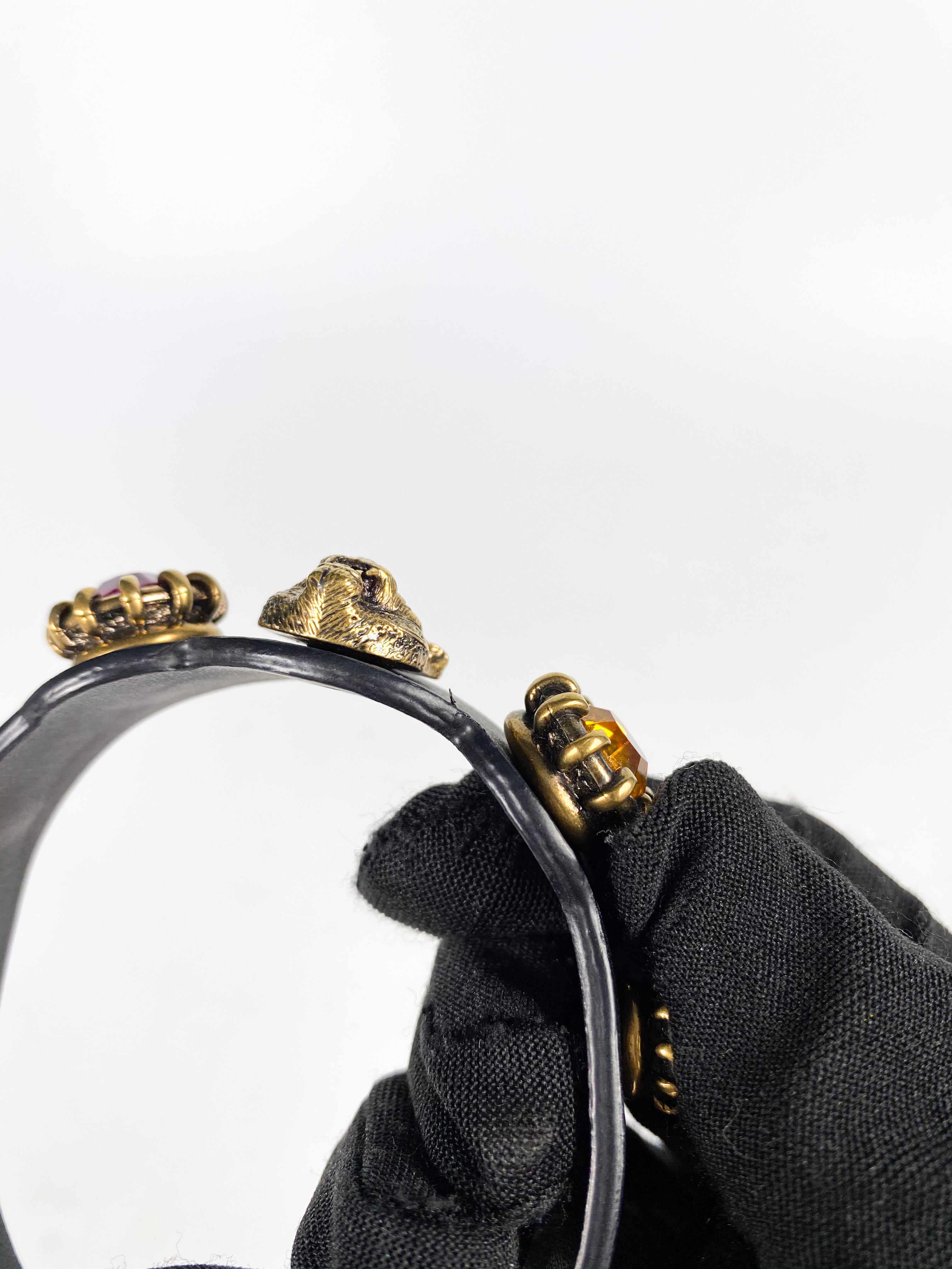 Gucci Gucci Feline Head and Crystal Black Leather Bracelet - Image 5