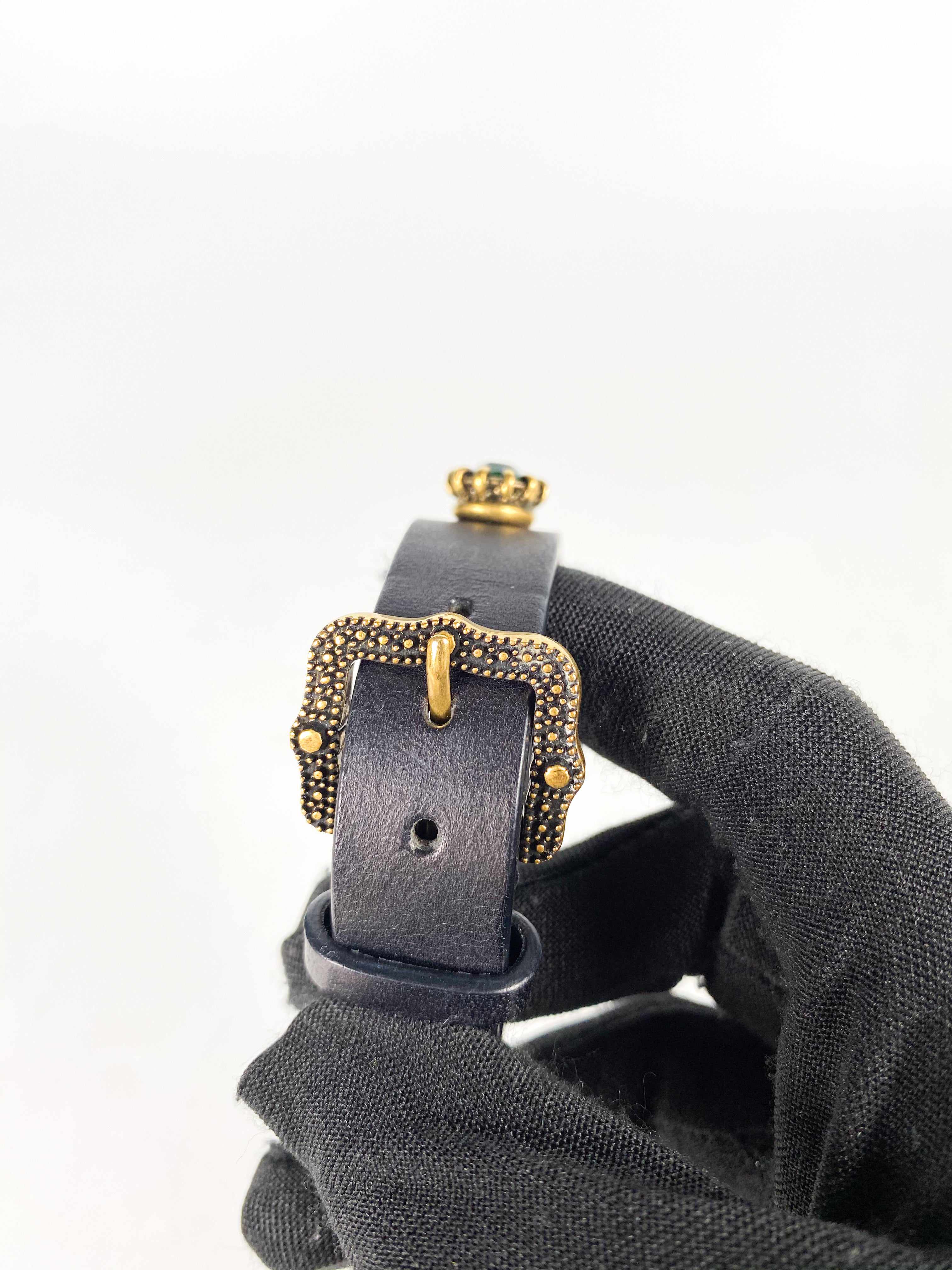 Gucci Gucci Feline Head and Crystal Black Leather Bracelet - Image 7