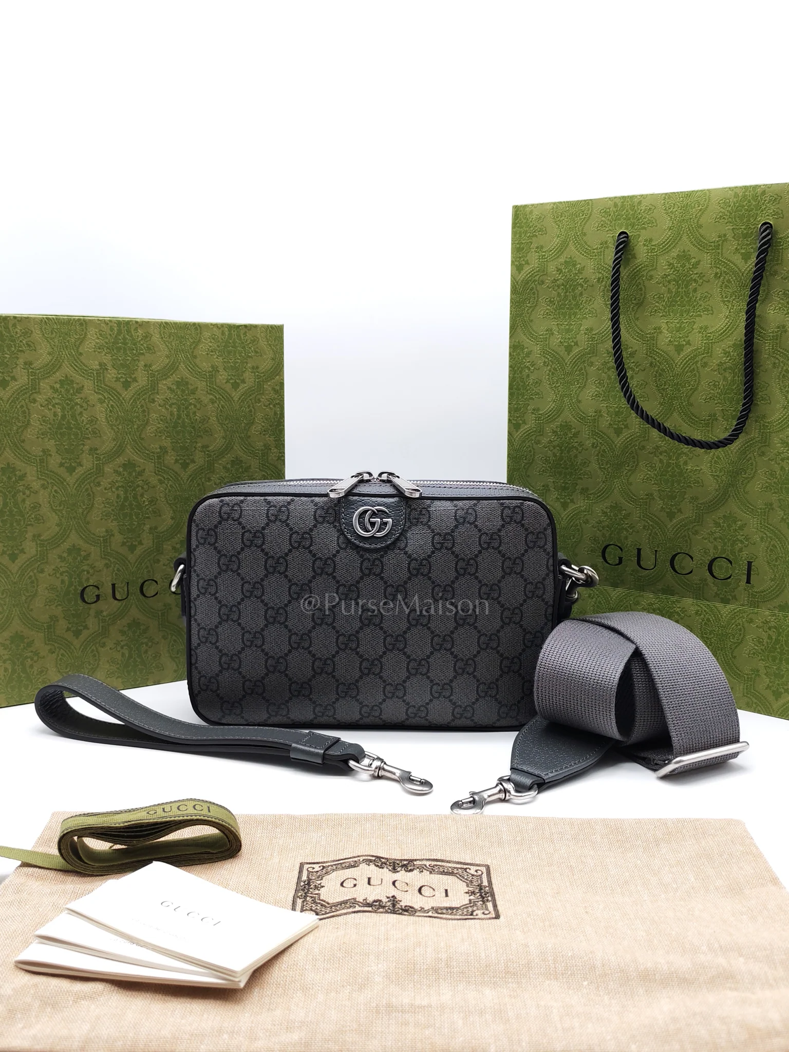 Gucci Ophidia Gray Supreme Canvas Clutch Bag - Image 36
