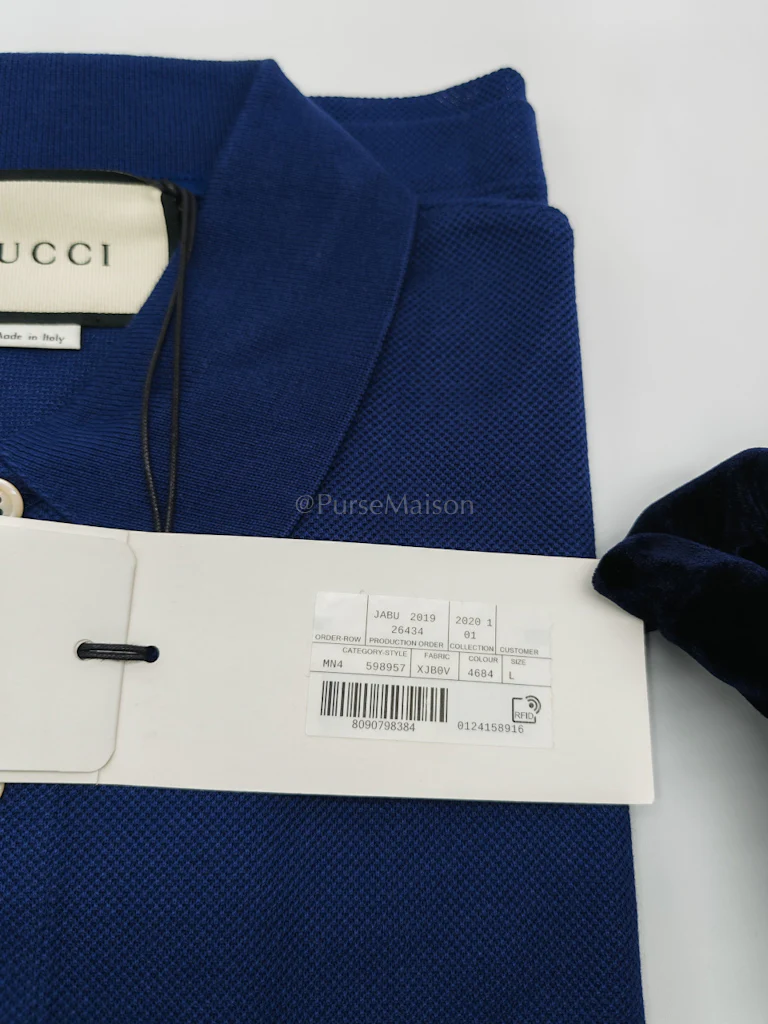 Gucci Embroidered Logo in Blue Pique Woven Polo Shirts Size Large - Image 8