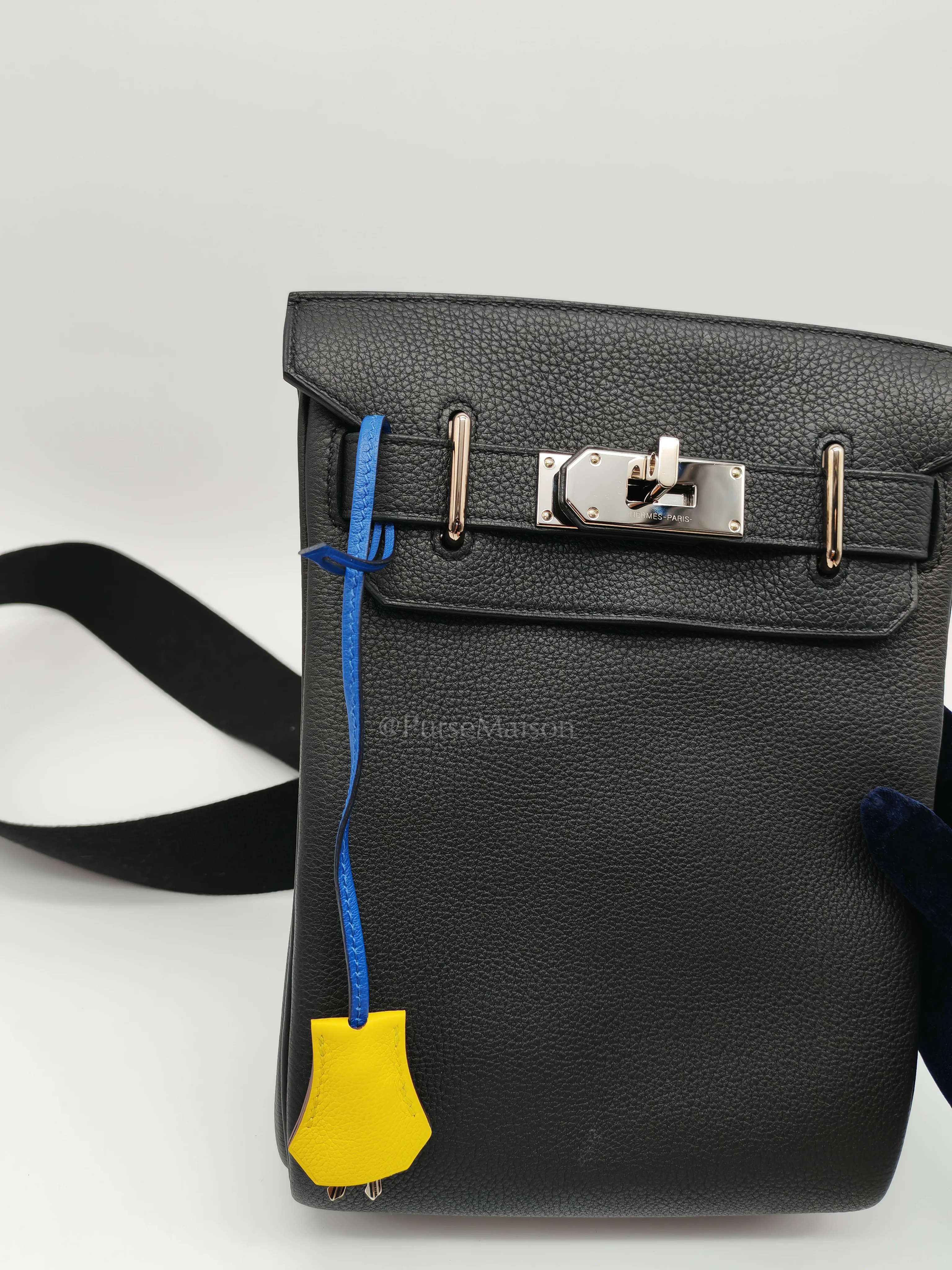 Hermes Hac A Dos Tri-color Black/Bleu de France/Jaune de Naples Togo Leather Palladium Hardware Stamp U(2022) - Image 16