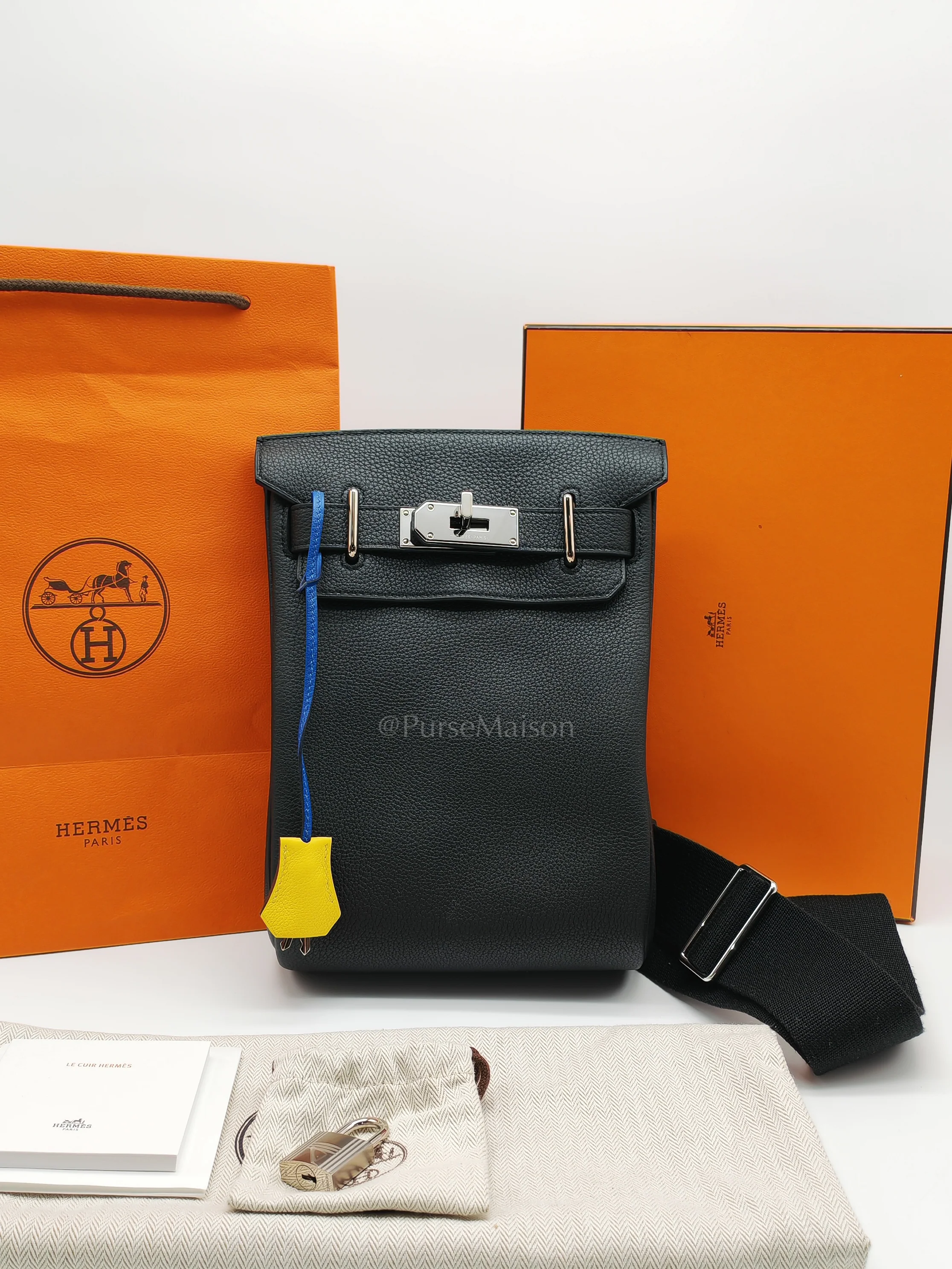 Hermes Hac A Dos Tri-color Black/Bleu de France/Jaune de Naples Togo Leather Palladium Hardware Stamp U(2022) - Image 27