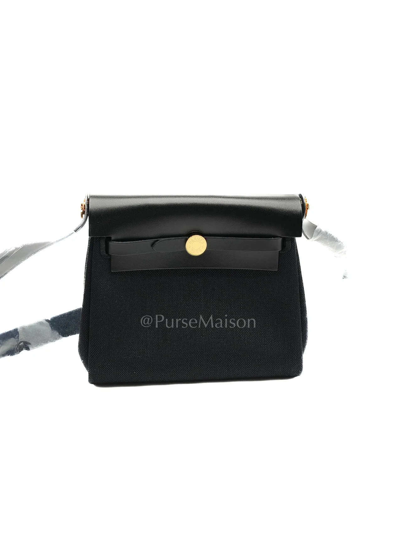 Hermes Mini Herbag Zip 20 Black Toile Miliotaire/Vache Hunter Canvas Crossbody Bag Stamp K (2025) - Image 3