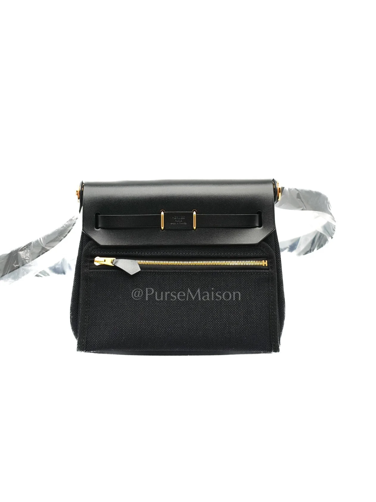 Hermes Mini Herbag Zip 20 Black Toile Miliotaire/Vache Hunter Canvas Crossbody Bag Stamp K (2025) - Image 4