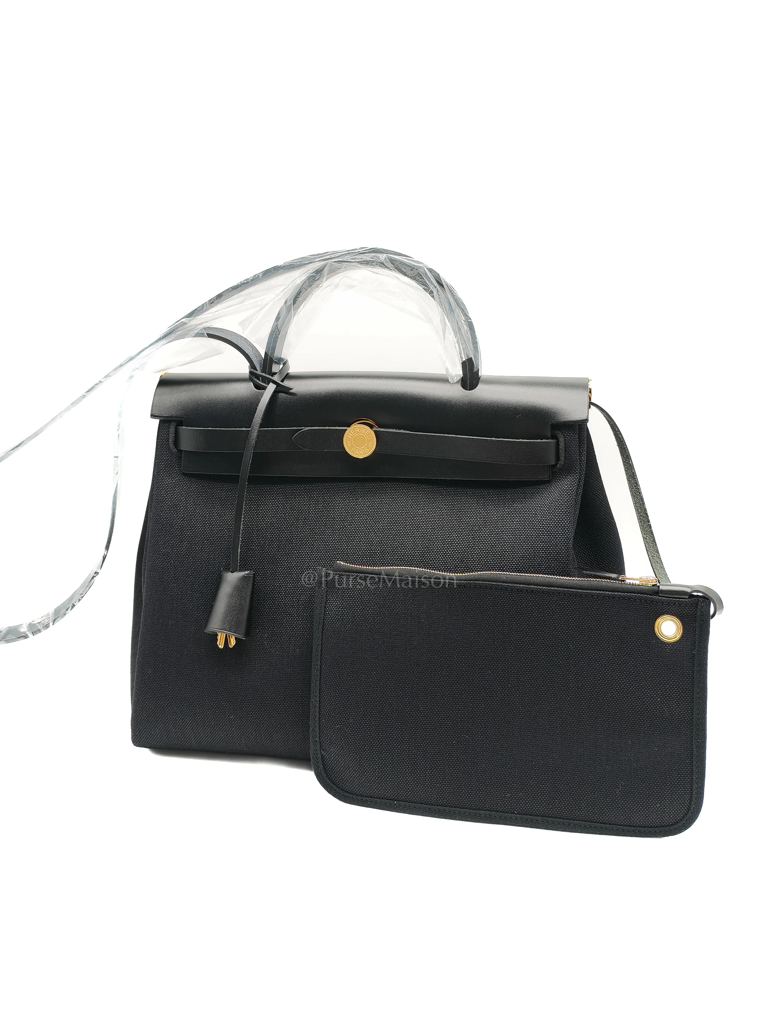 Hermes Herbag Zip 31 in Black Military Toile Vache Hunter and Gold Hardware Stamp K(2025) - Image 3
