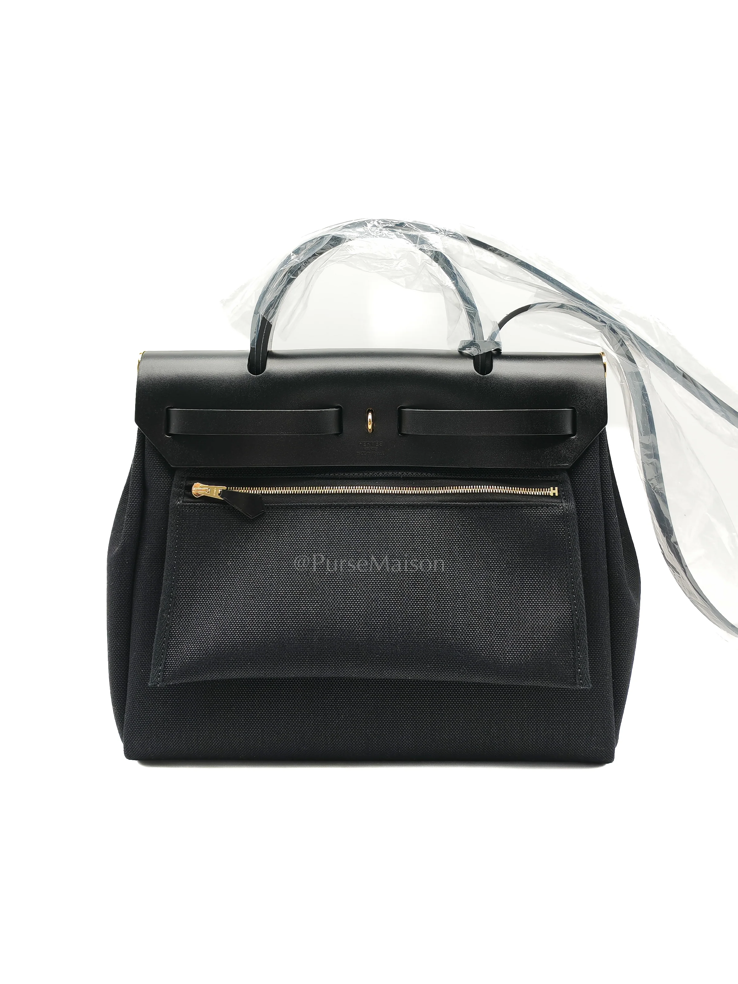 Hermes Herbag Zip 31 in Black Military Toile Vache Hunter and Gold Hardware Stamp K(2025) - Image 4