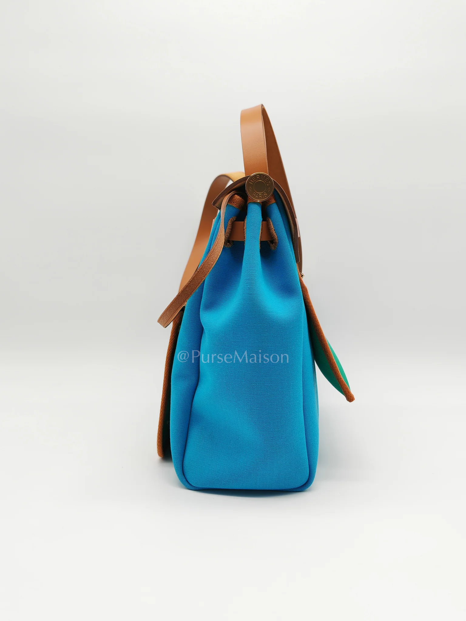 Hermes Herbag Zip 31 Bleu Azteque Menthe Tan Vache Hunter Toile Leather and Gold Hardware Stamp U (2022) - Image 5