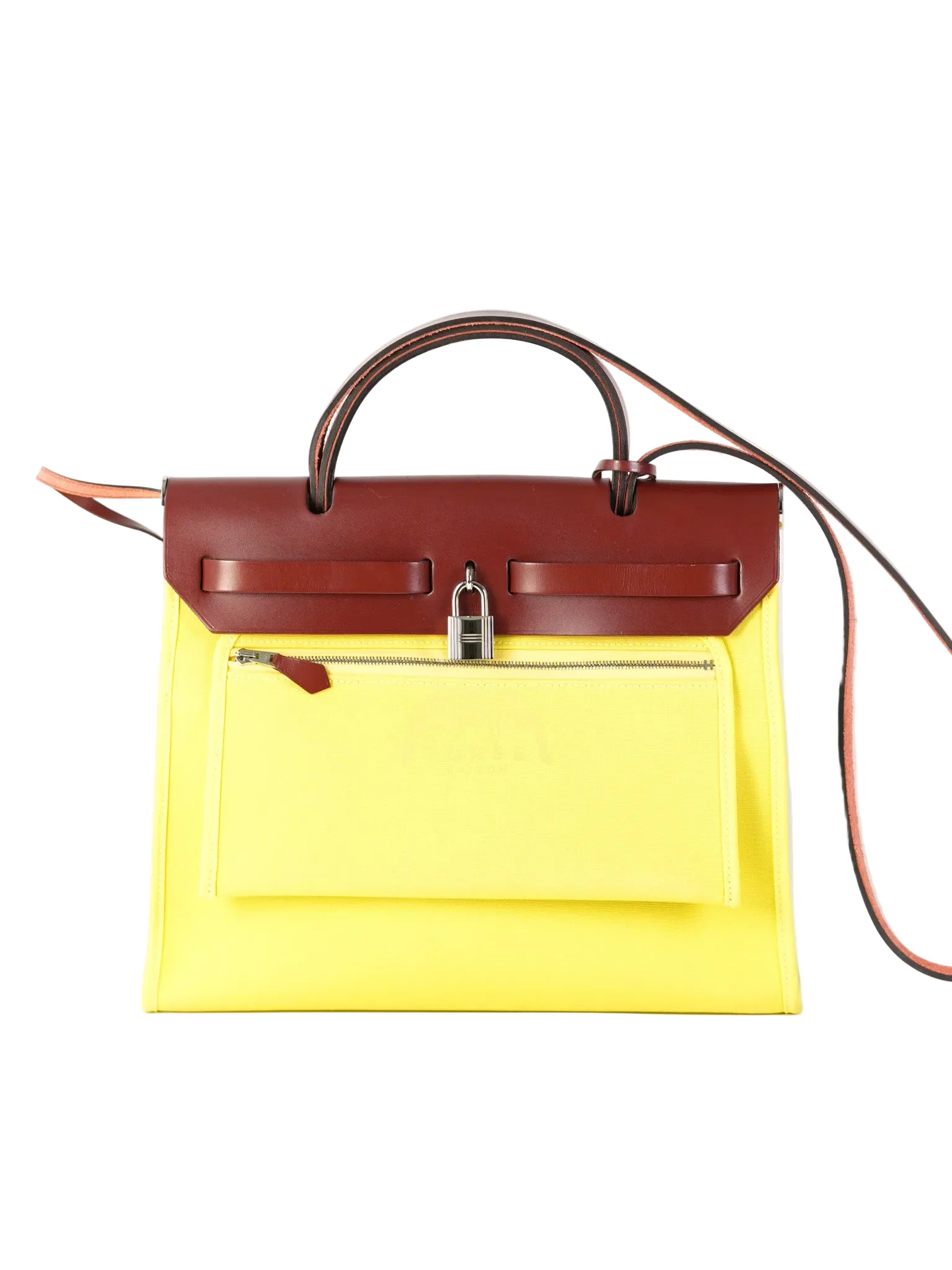 Hermes Herbag 31 in Yellow Green Leather & Palladium Hardware Stamp A (2017) - Image 4