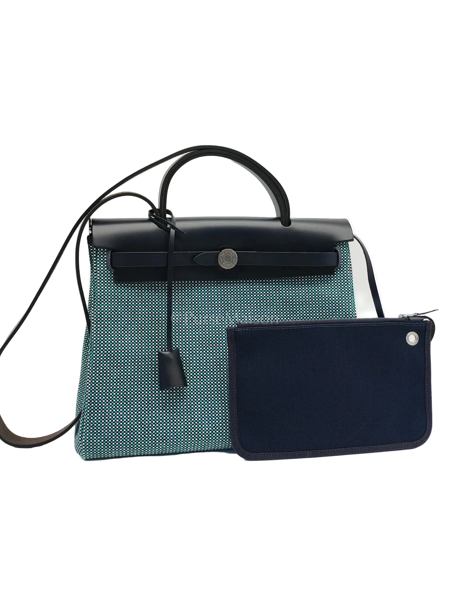 Hermes Herbag Zip 31 Quadrille Blue Sapphire/Menthe Criss Viking Canvas in Palladium Hardware Stamp Z (2021) - Image 3