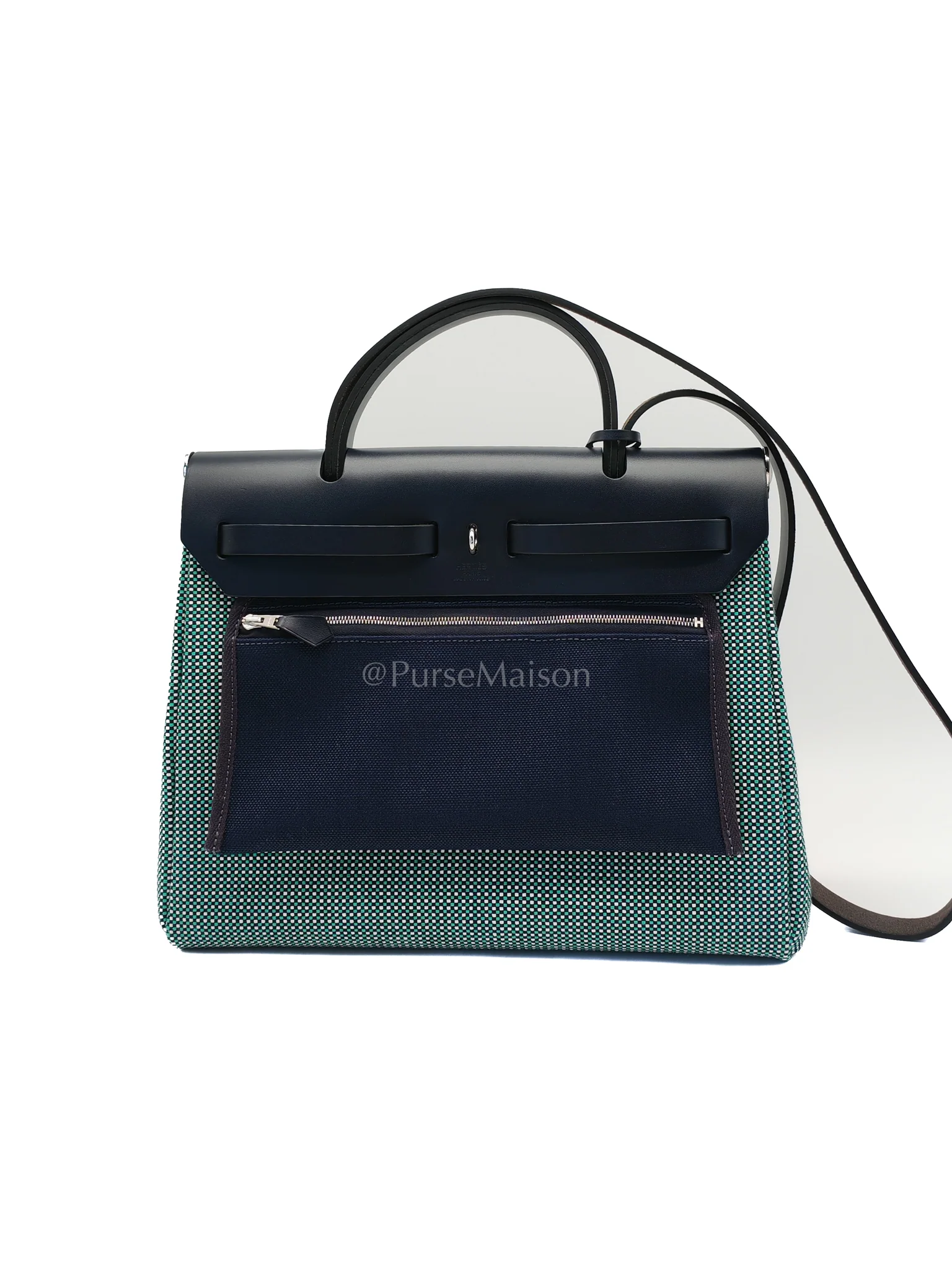 Hermes Herbag Zip 31 Quadrille Blue Sapphire/Menthe Criss Viking Canvas in Palladium Hardware Stamp Z (2021) - Image 4
