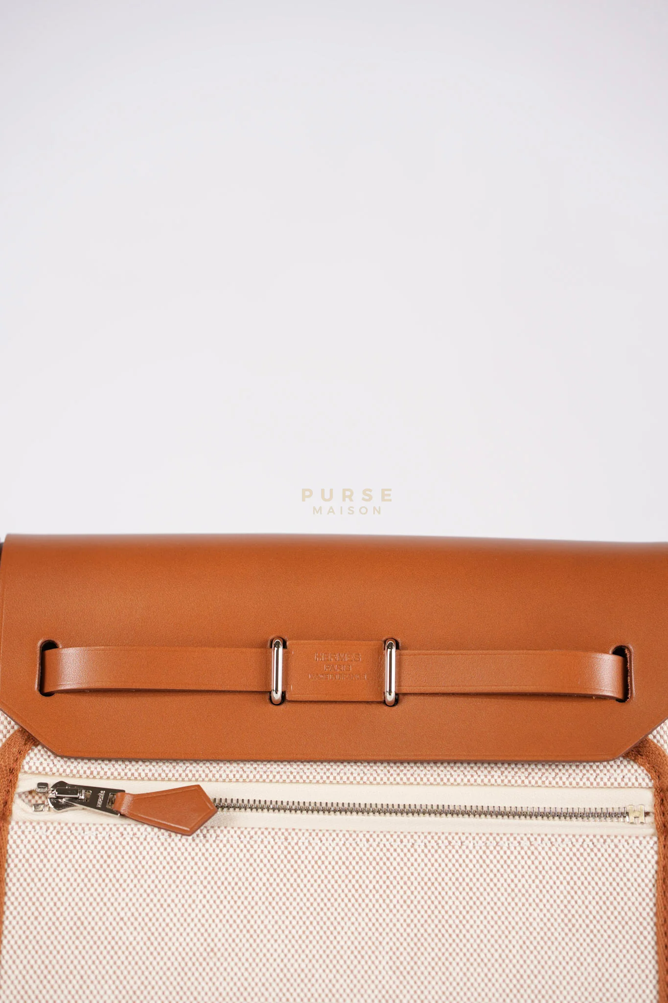 Hermes Mini Herbag Beige Leather Canvas and Palladium Hardware Stamp W (2024) - Image 15