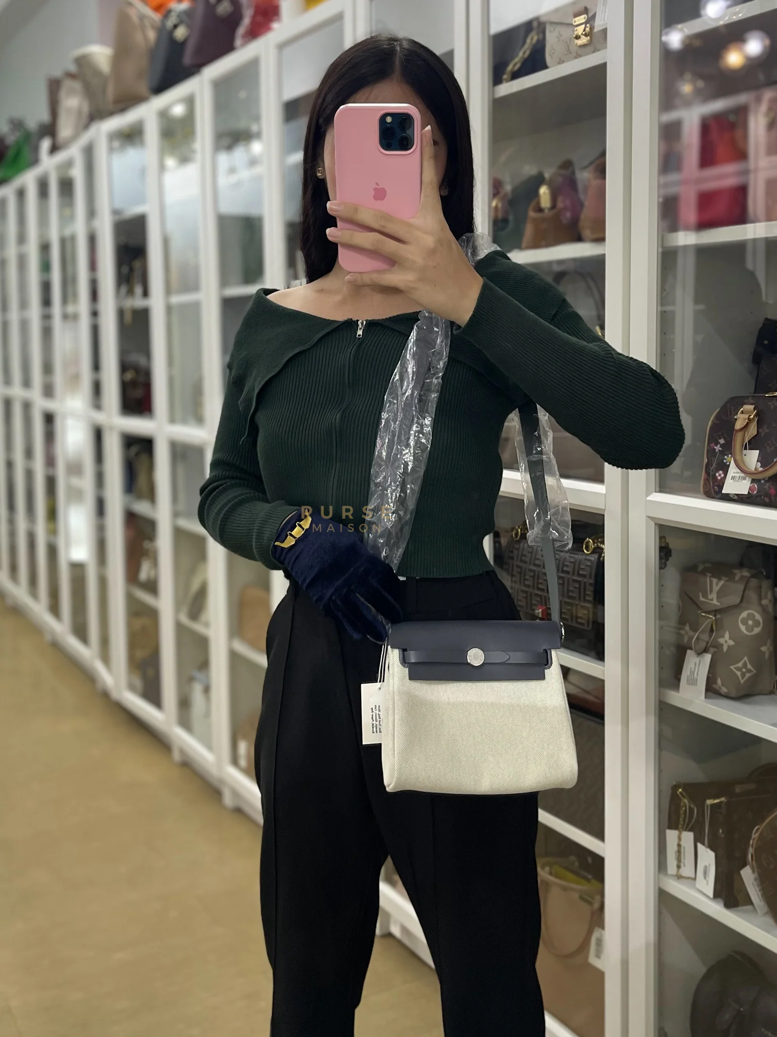 Hermes Mini Herbag Zip 20 in Gray and Palladium Hardware Stamp K (2025) - Image 23