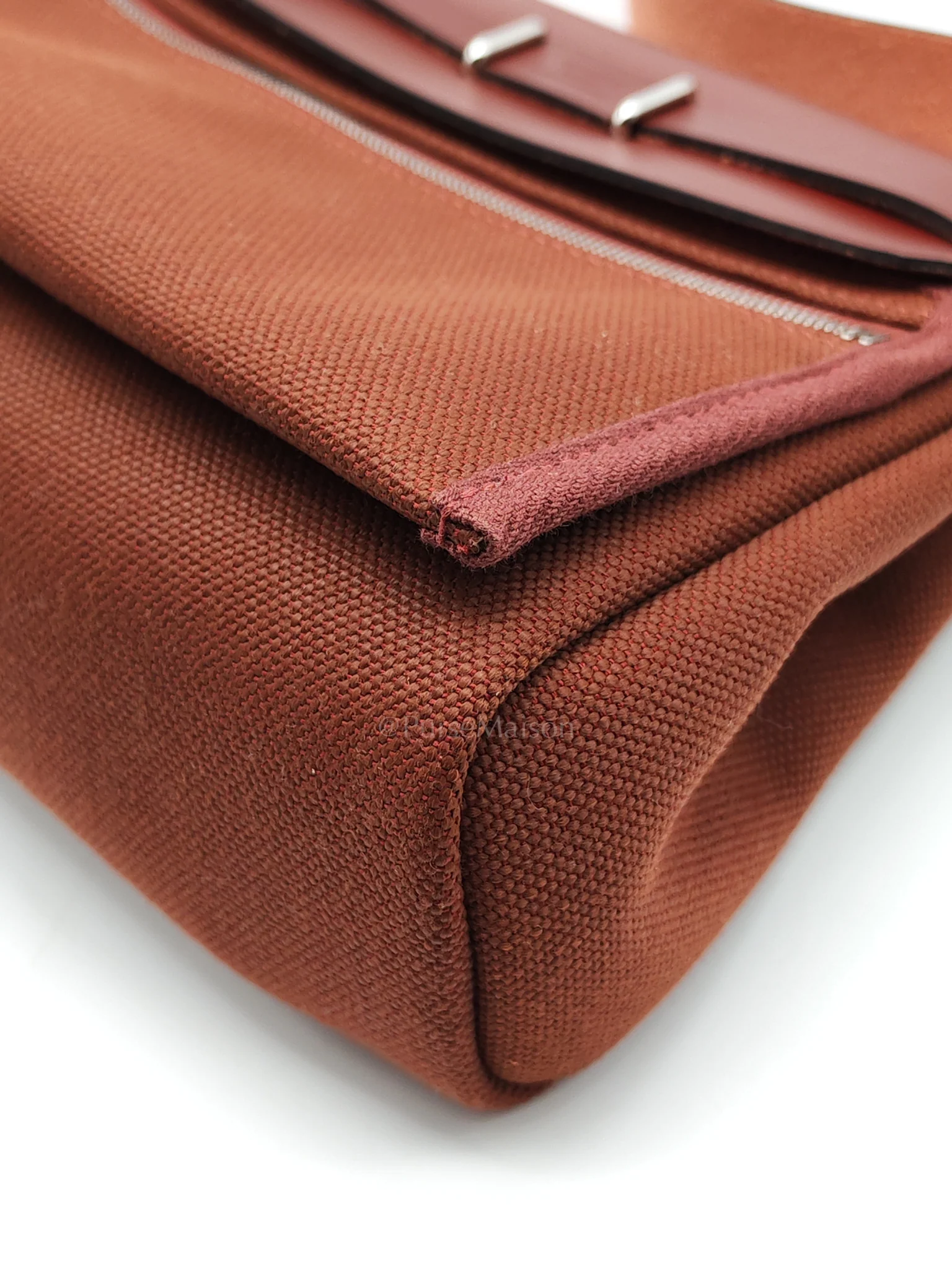 Hermes Herbag Mini in Rouge Canvas and Palladium Hardware Stamp K(2025) - Image 14